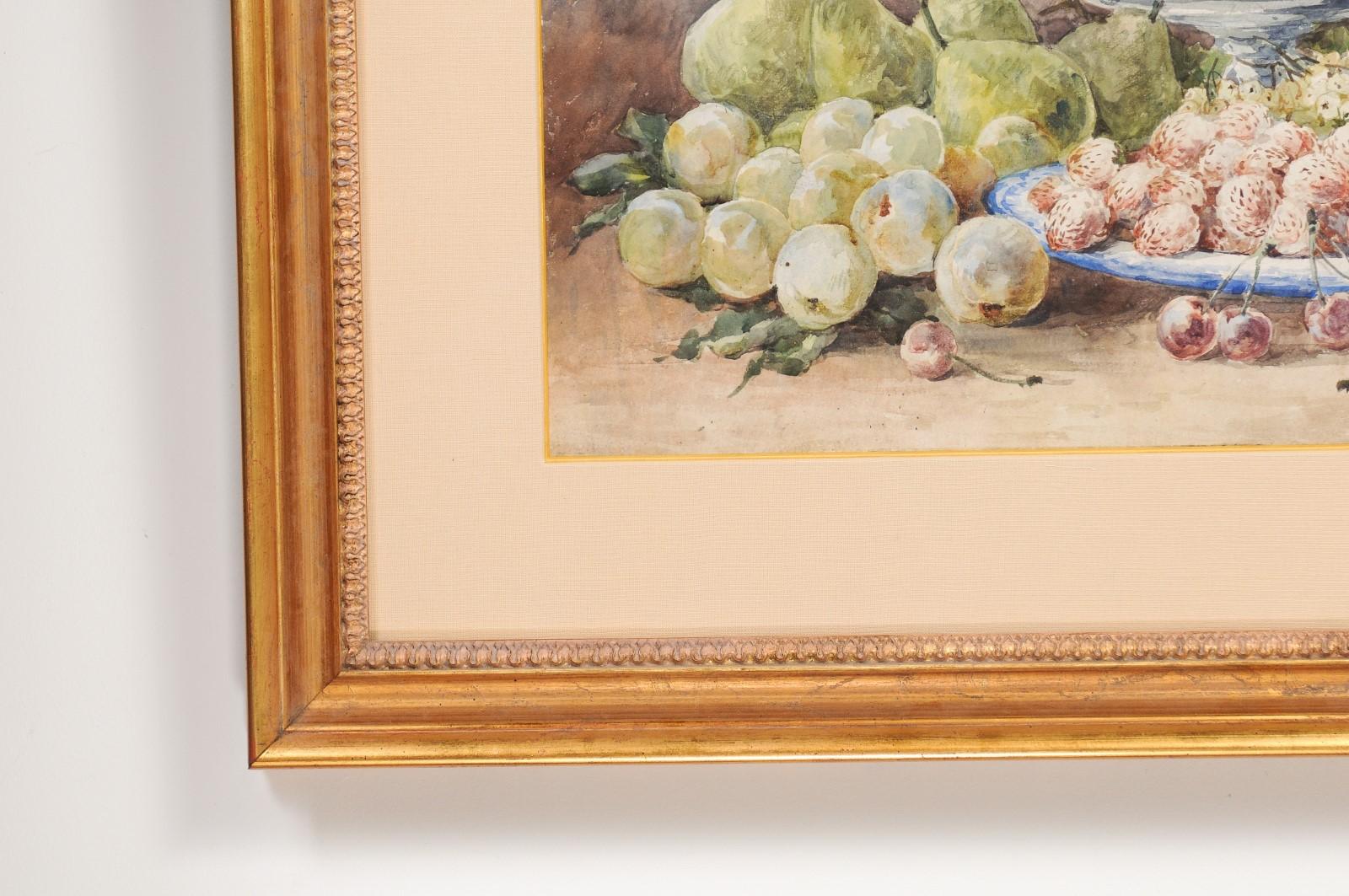 Paint French Framed 19th Century Watercolor Depicting Fruits, Signed E Calmant For Sale