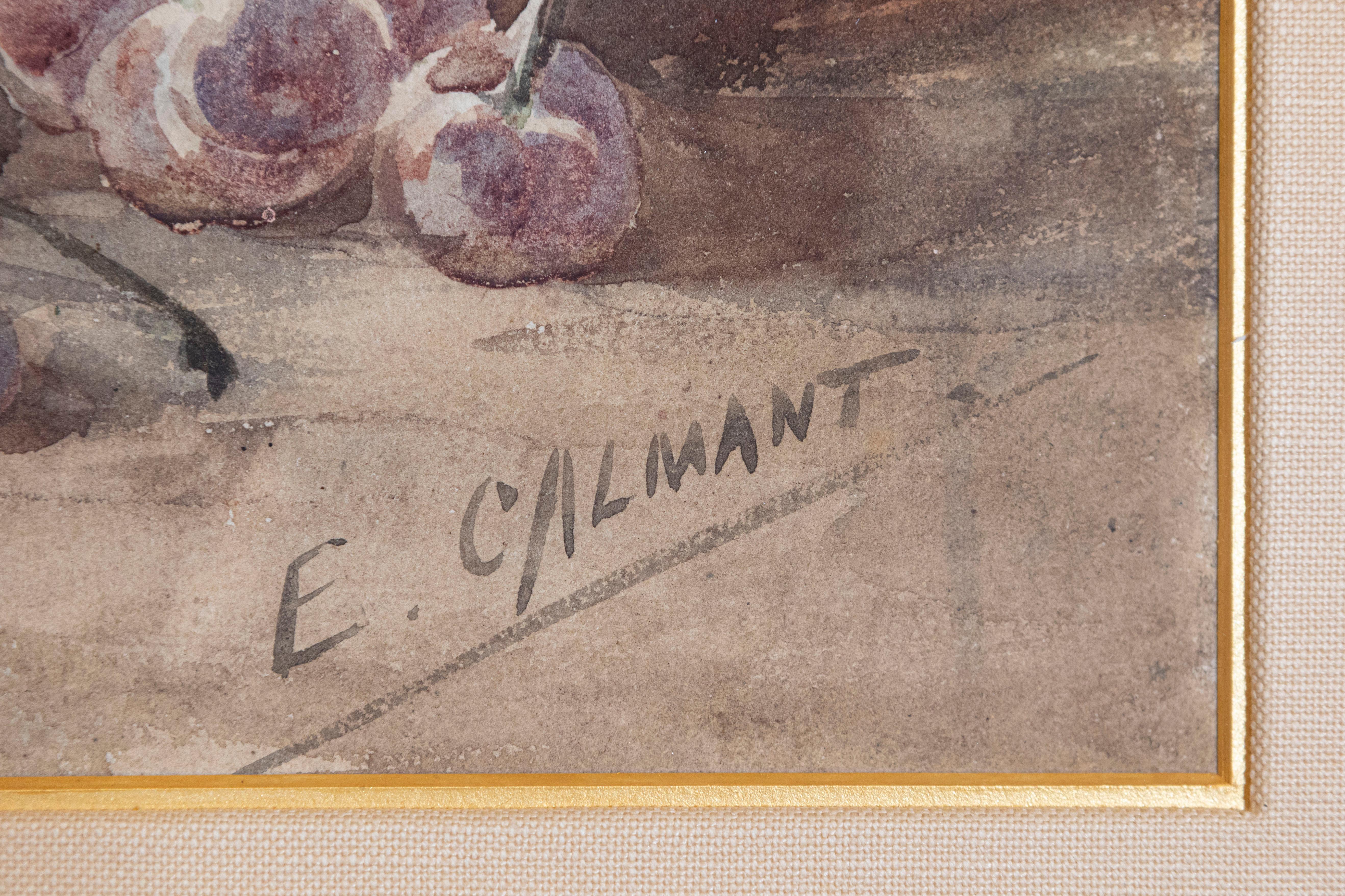 Französisches gerahmtes Aquarell des 19. Jahrhunderts mit Obstdarstellungen, signiert E Calmant (Farbe) im Angebot