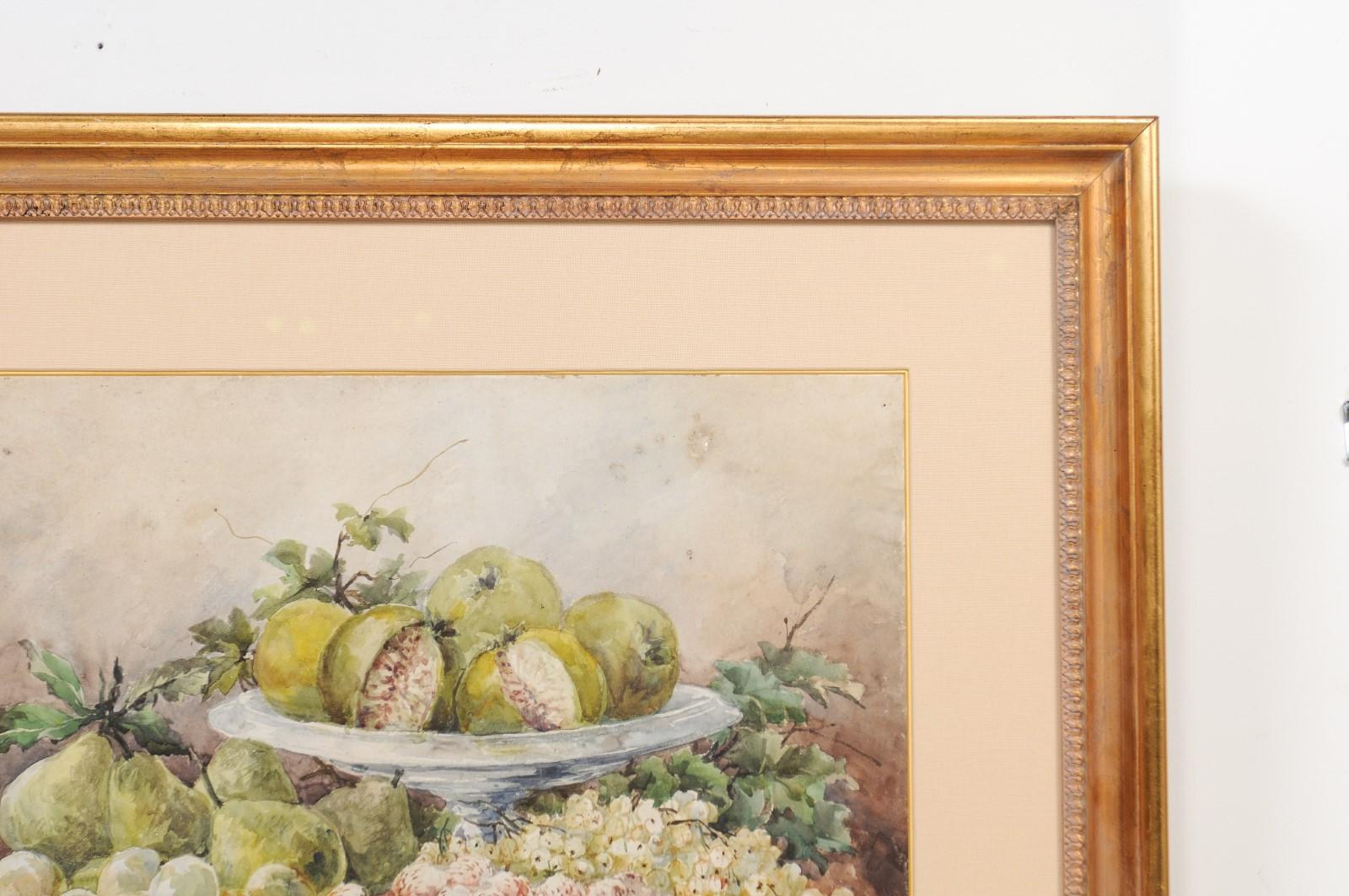 French Framed 19th Century Watercolor Depicting Fruits, Signed E Calmant For Sale 2