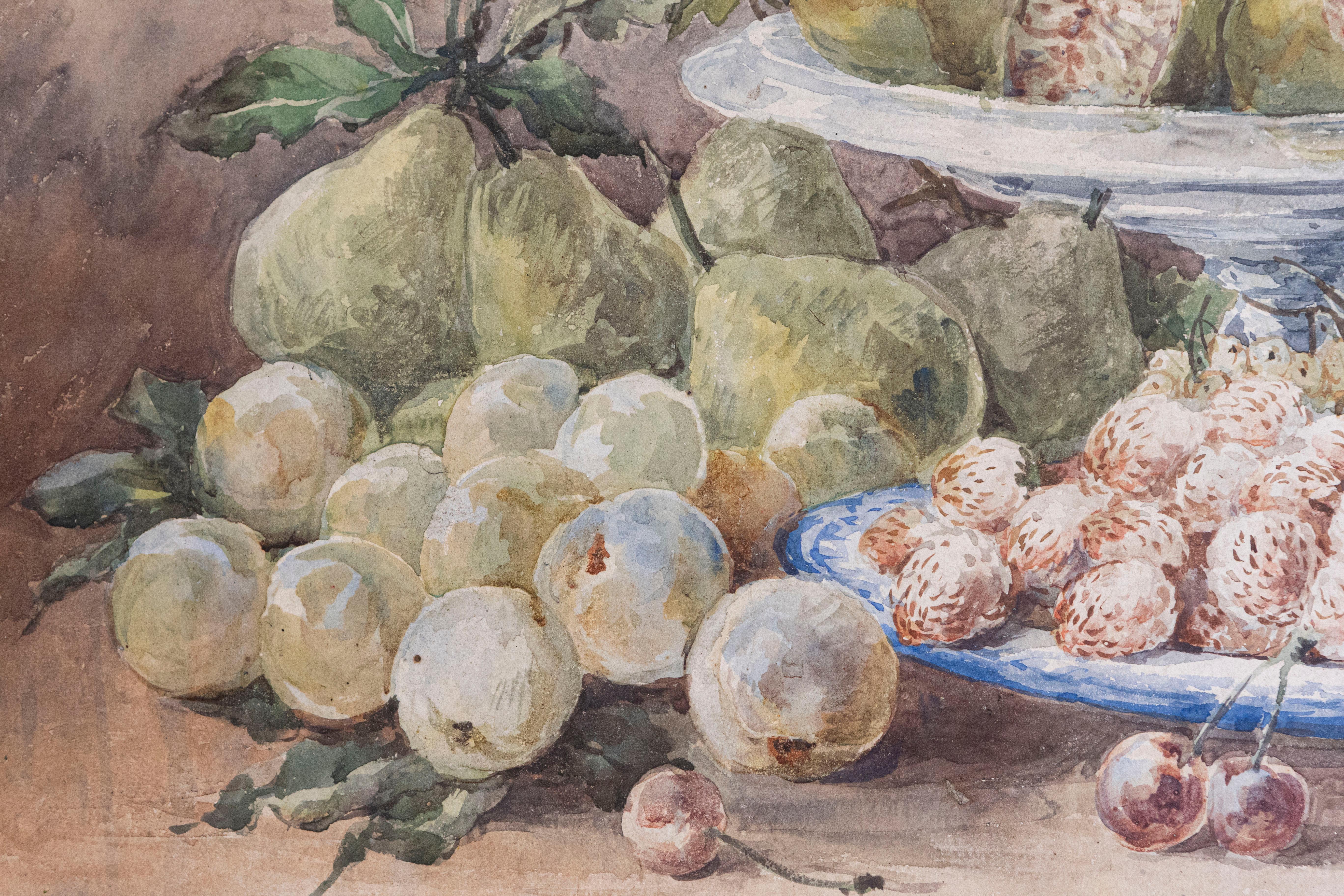 Französisches gerahmtes Aquarell des 19. Jahrhunderts mit Obstdarstellungen, signiert E Calmant im Angebot 2