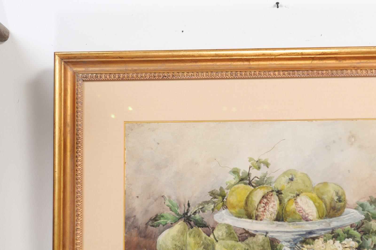 French Framed 19th Century Watercolor Depicting Fruits, Signed E Calmant For Sale 3