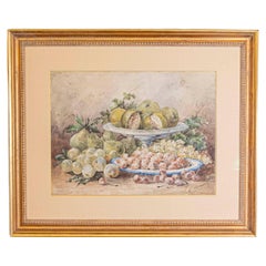 French Framed 19th Century Watercolor Depicting Fruits, Signed E Calmant