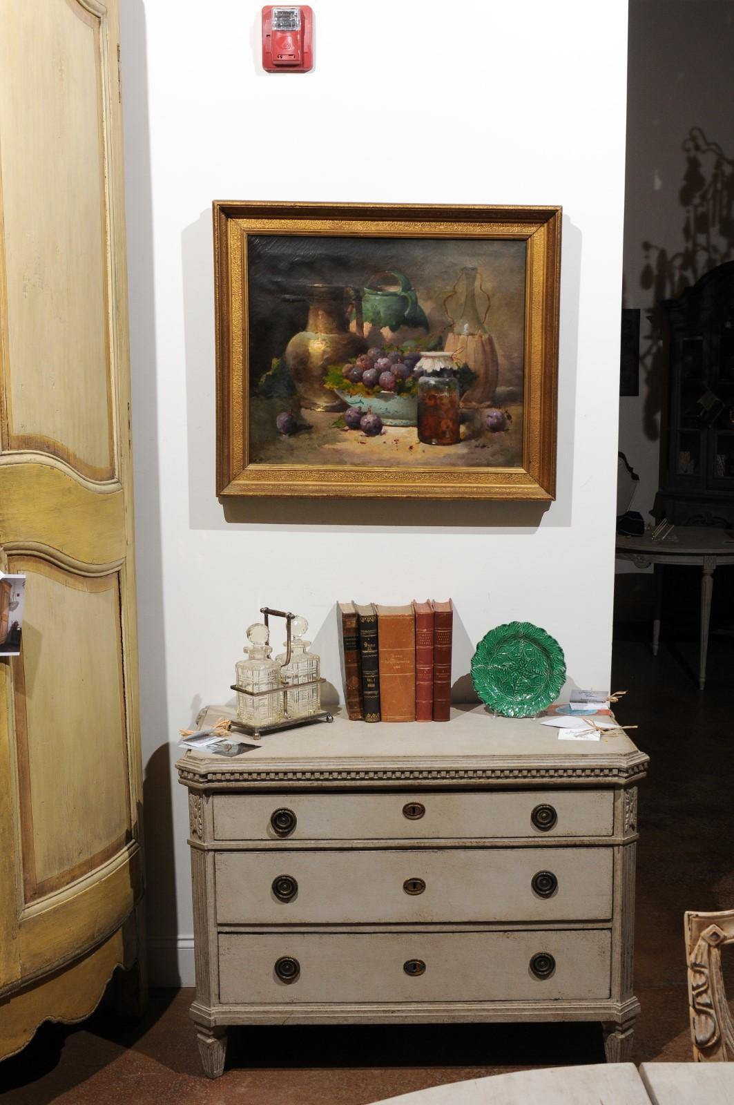 19th Century French Framed and Signed Oil on Canvas Still-Life Painting with Fruits and Honey