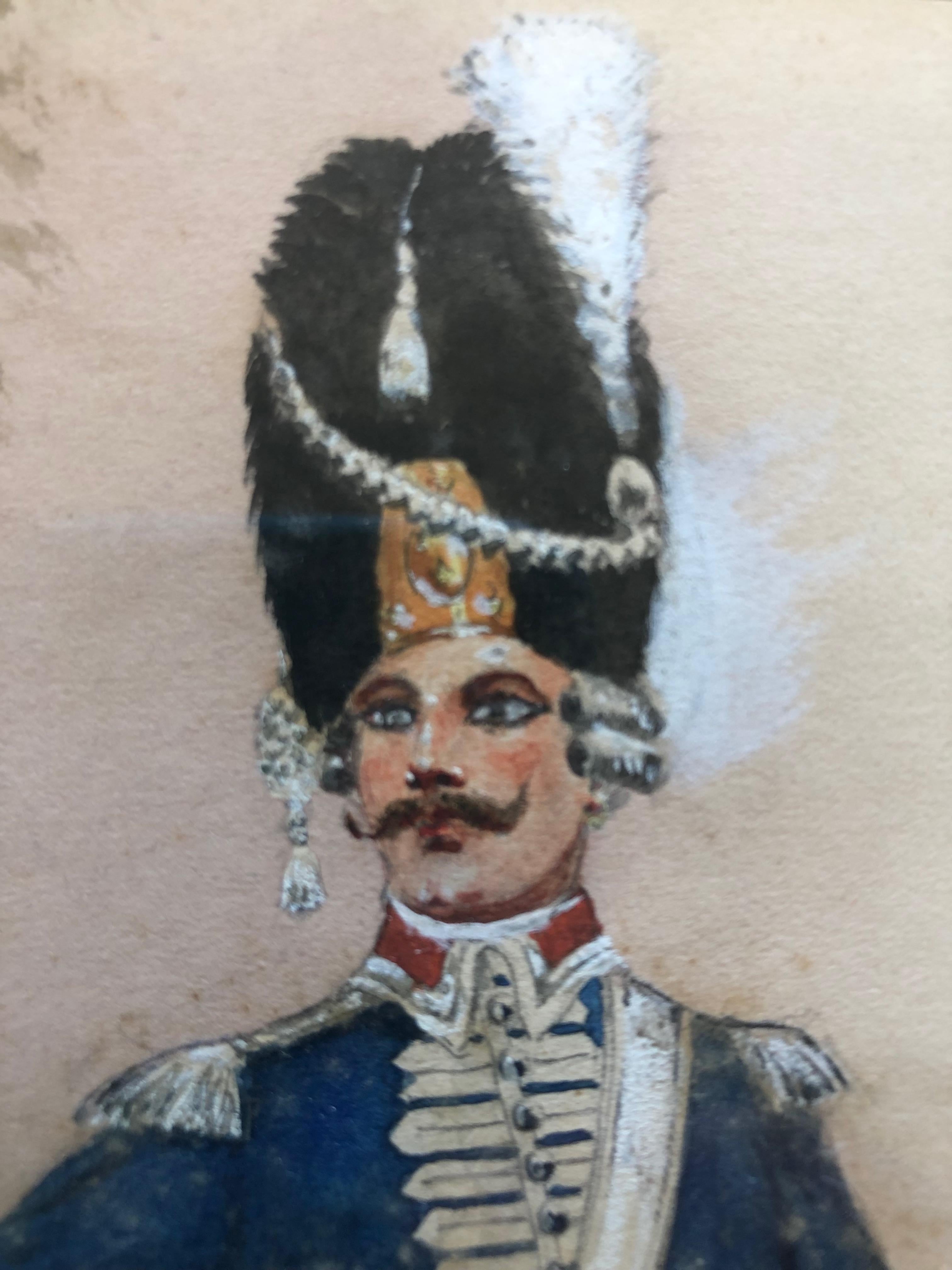 Painted French Framed Aquarelle, of a Louis XVI Guard, Dated 1918, Signed Collineaux For Sale