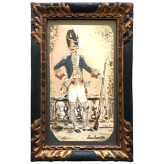 French Framed Aquarelle, of a Louis XVI Guard, Dated 1918, Signed Collineaux