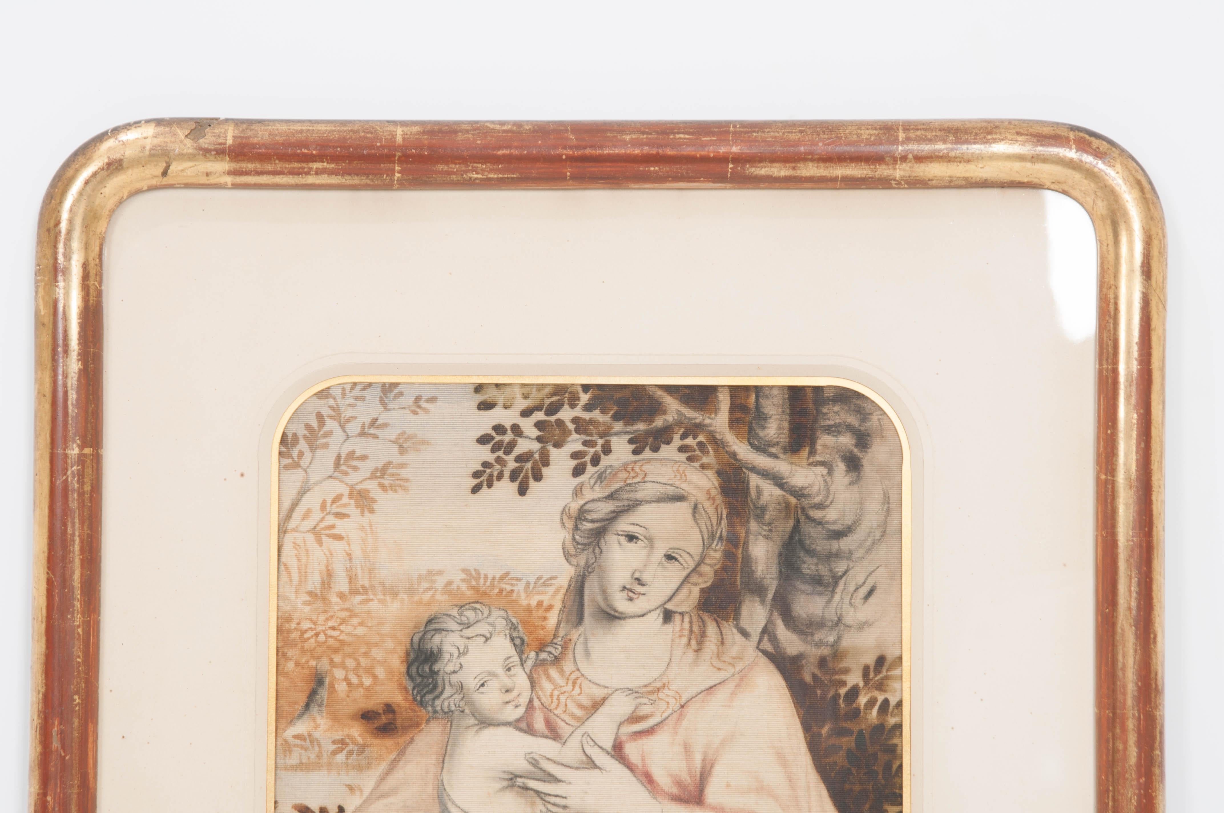 Gilt French Framed Art of Blessed Mother and Child