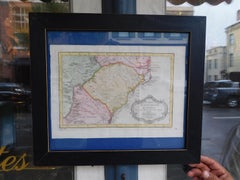 Französische französische gerahmte, handkolorierte Karte von Carolina und Georgia mit Kupfergravur, um 1757