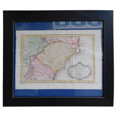 French Framed Copper Engraved Hand Colored Map of Carolina & Georgia, Circa 1757