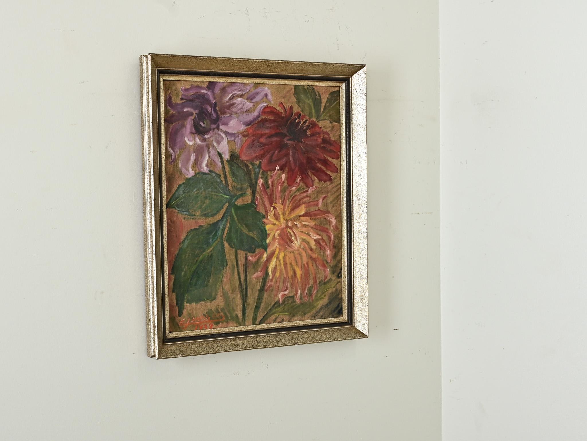 Other French Framed Dahlia Still Life Painting For Sale