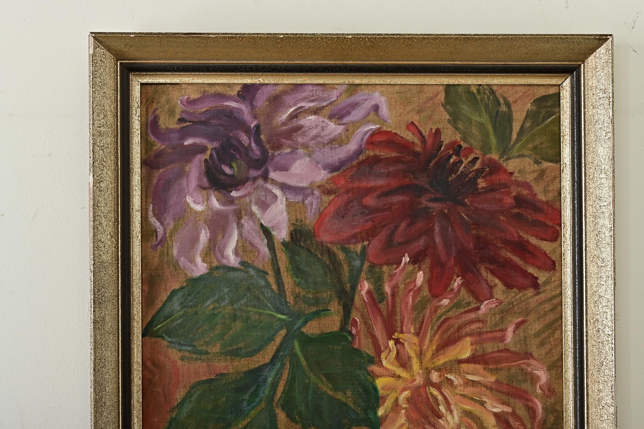 Painted French Framed Dahlia Still Life Painting For Sale