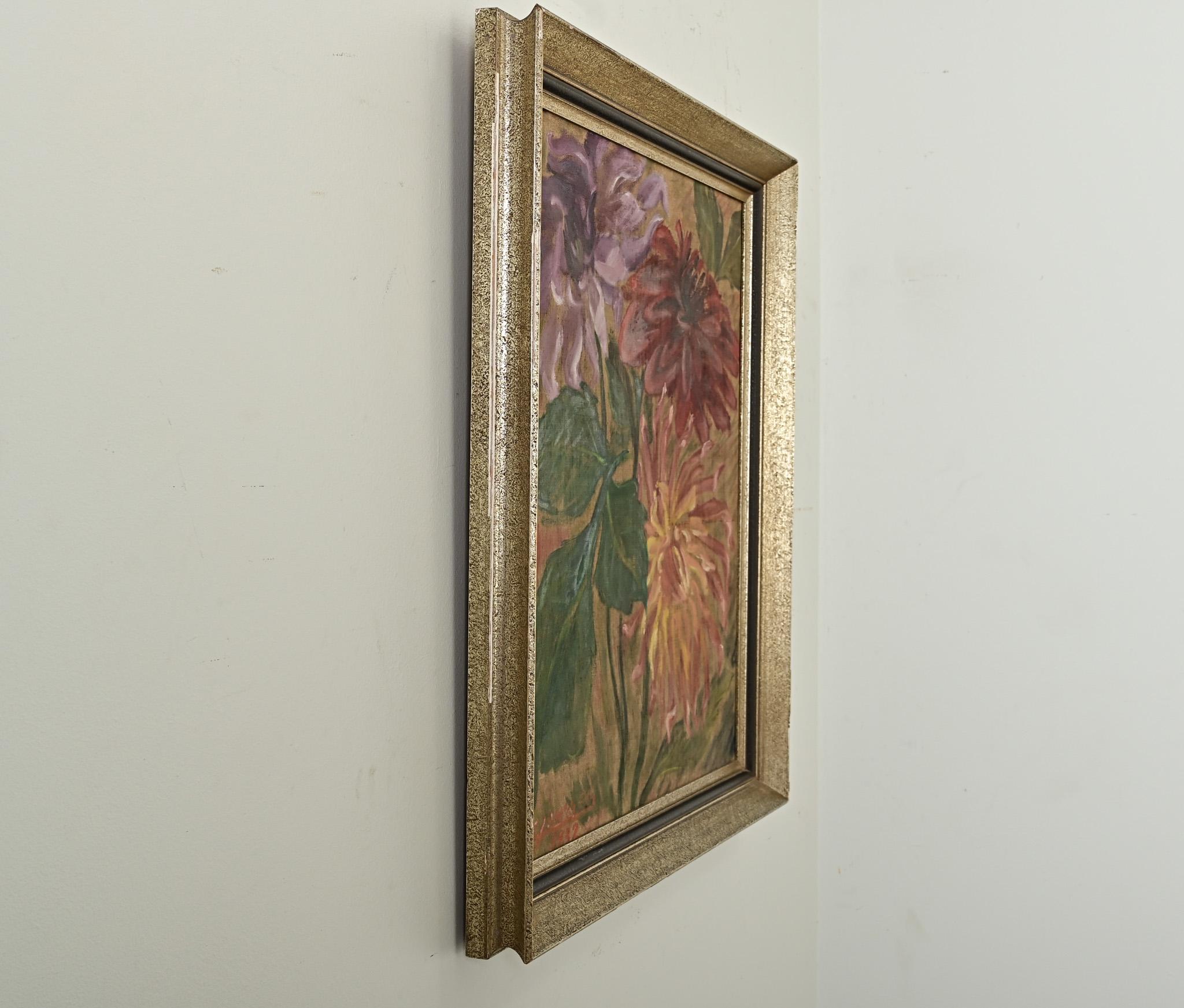French Framed Dahlia Still Life Painting For Sale 1