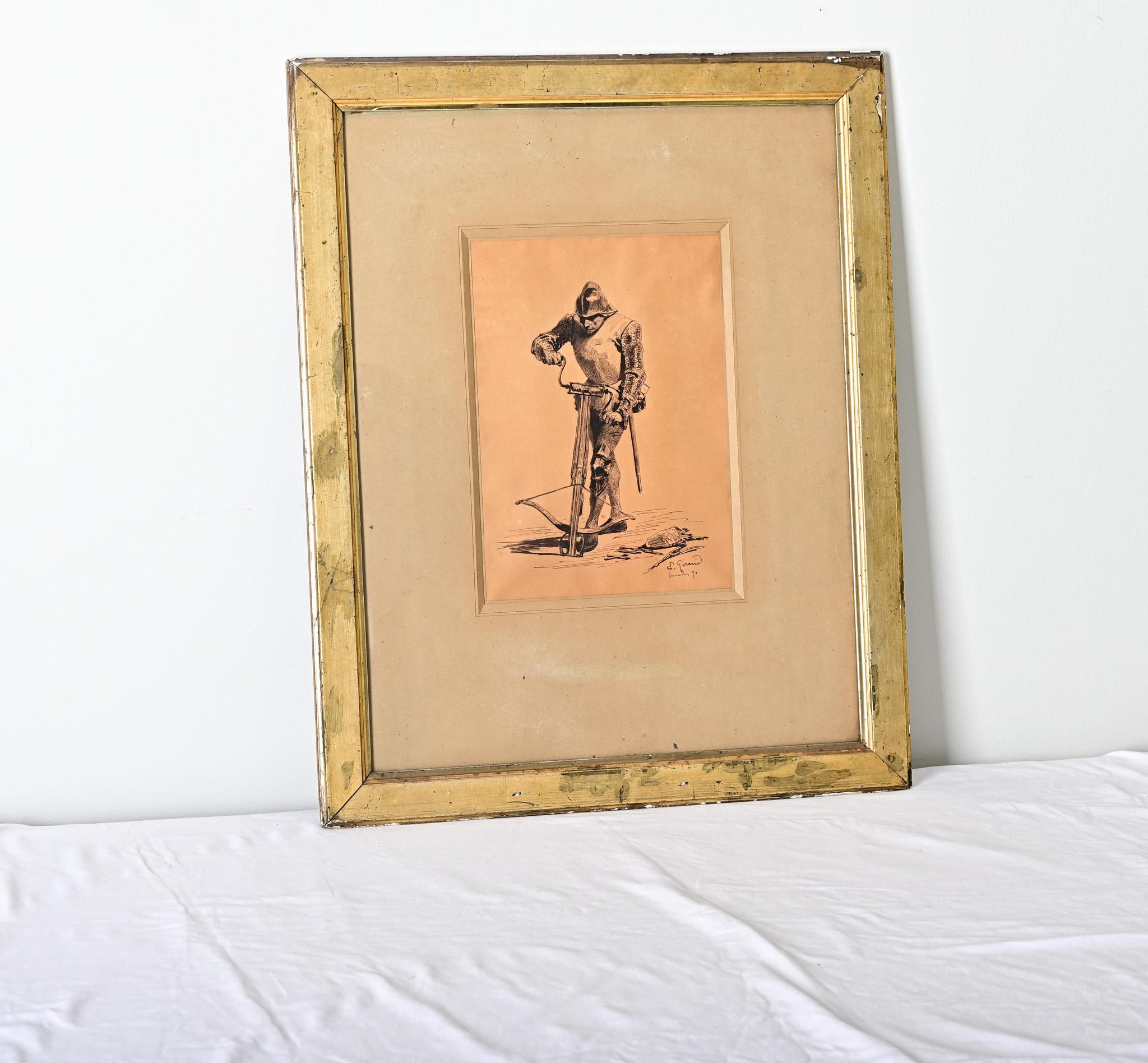 Französische gerahmte Zeichnung eines Ritters von Eugene Giraud (Französische Provence) im Angebot