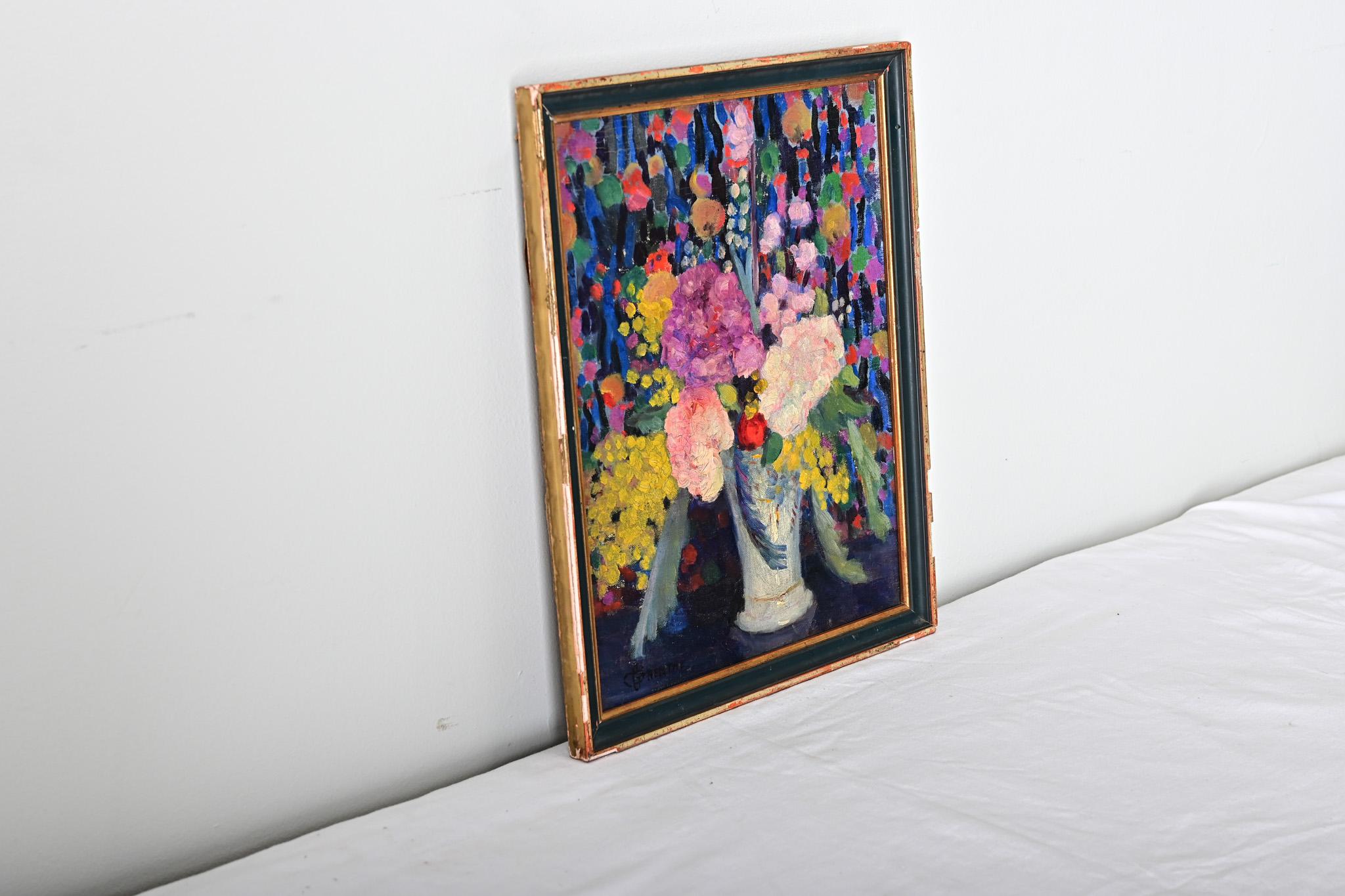 Französisch gerahmte Blumenmalerei (Leinwand) im Angebot