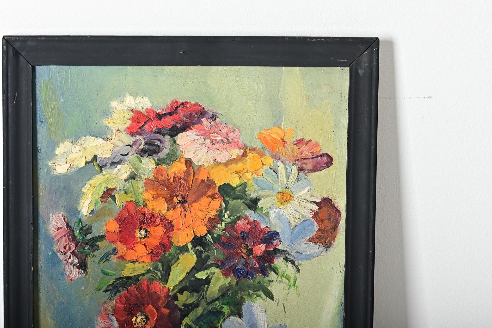 Französisch gerahmt Blumenstillleben Gemälde (Moderne) im Angebot