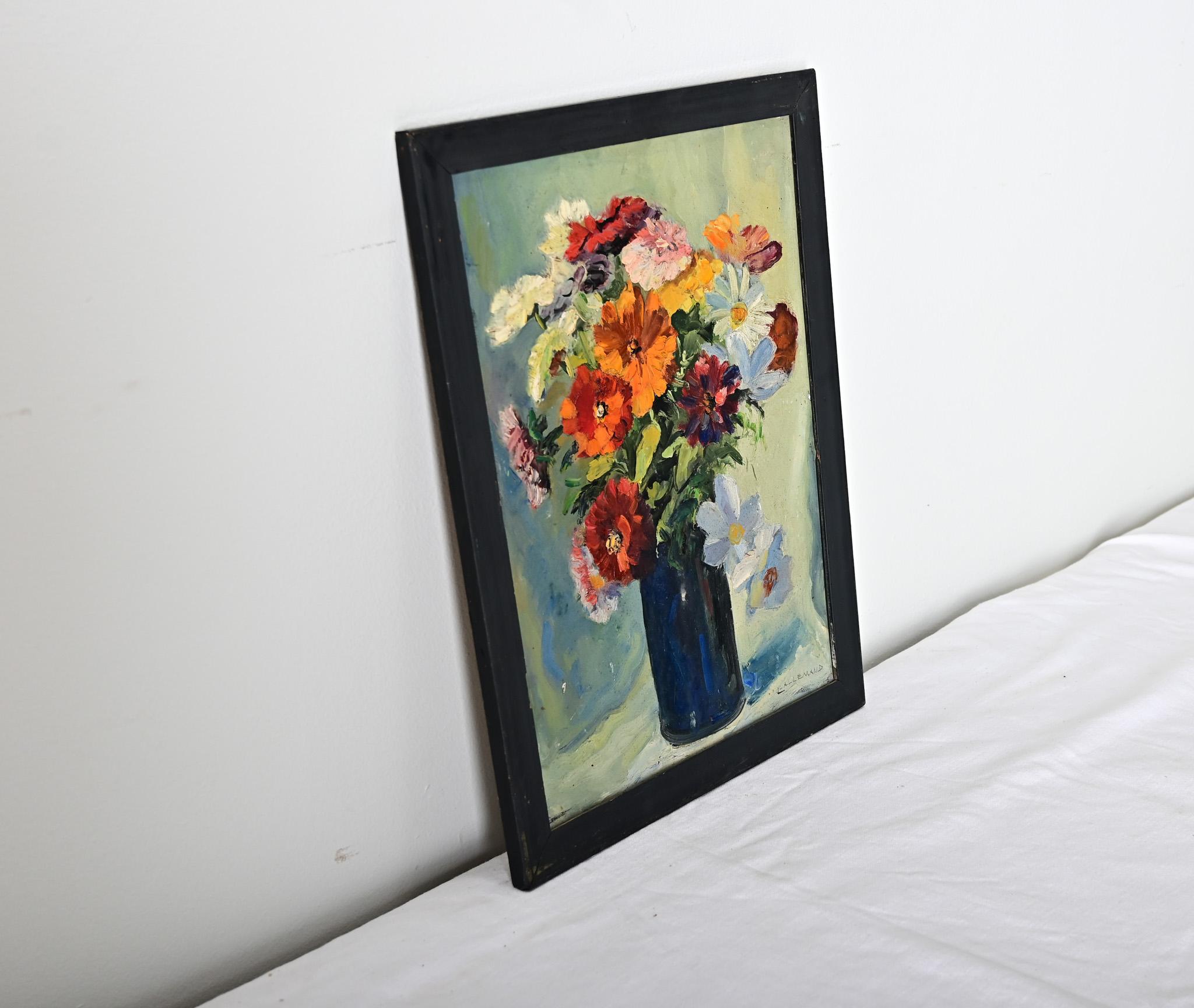 Französisch gerahmt Blumenstillleben Gemälde (Leinwand) im Angebot