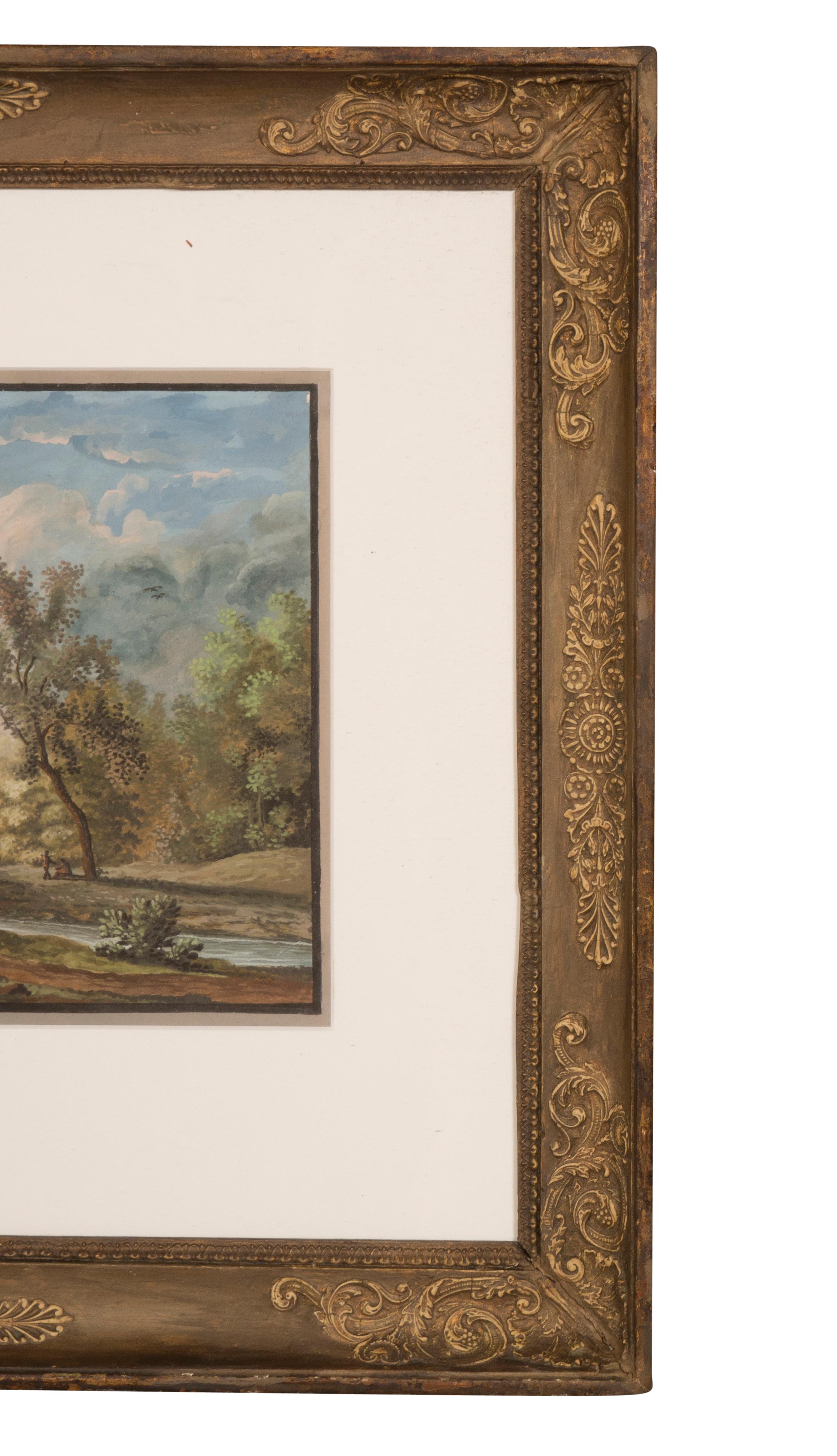 Französische gerahmte Gouache-Landschaft im Angebot 3