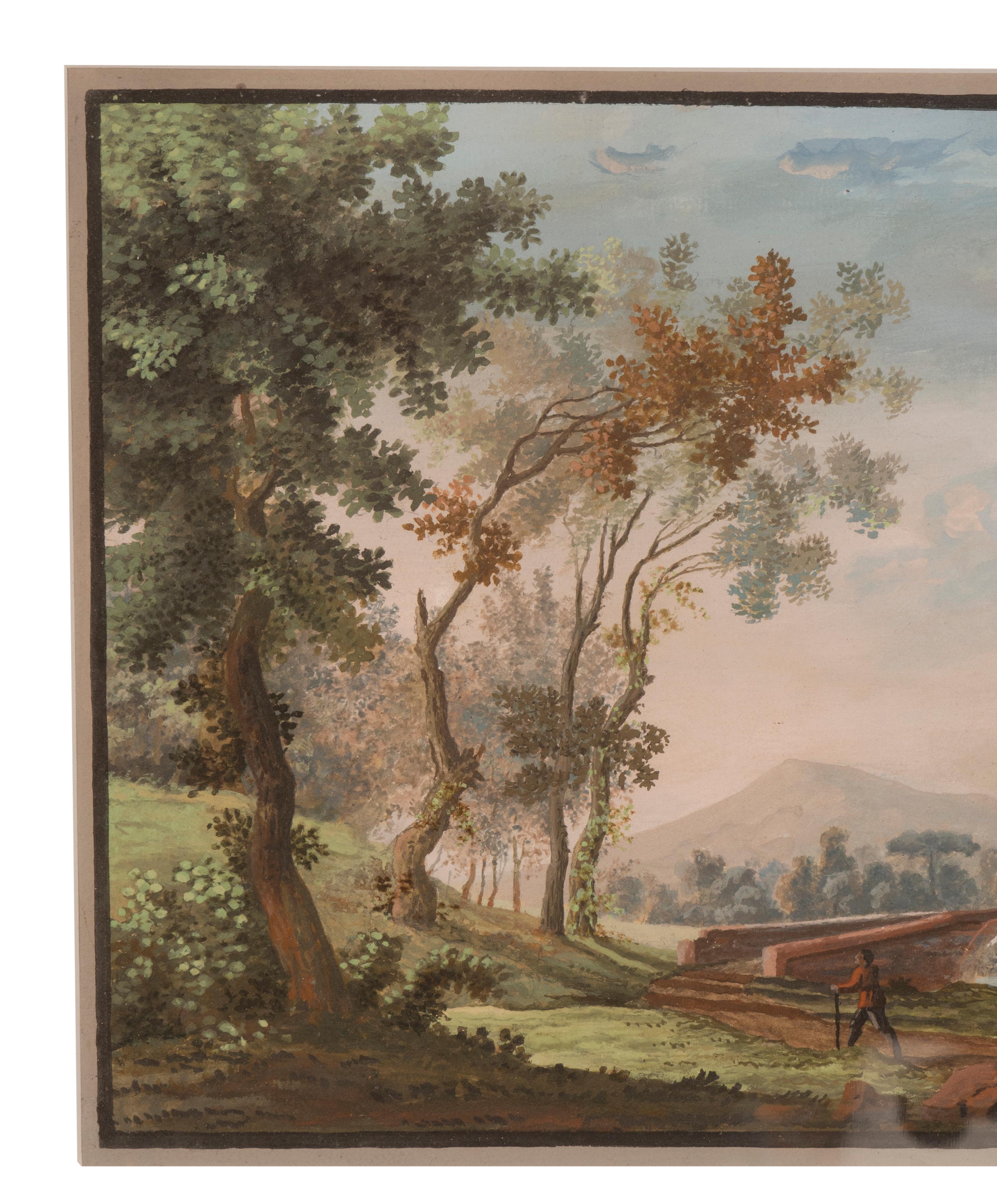 Französische gerahmte Gouache-Landschaft im Angebot 4