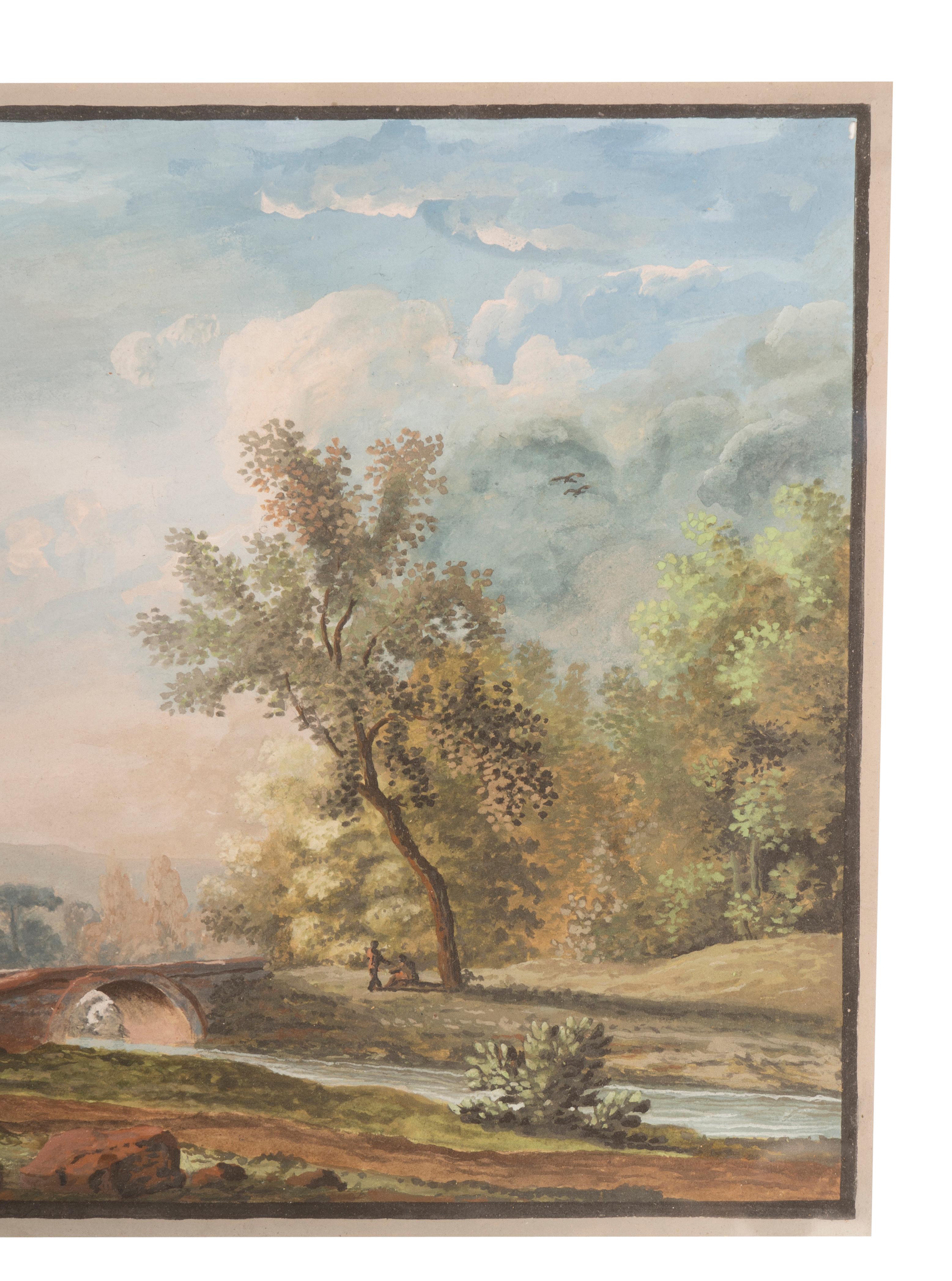 Französische gerahmte Gouache-Landschaft im Angebot 6