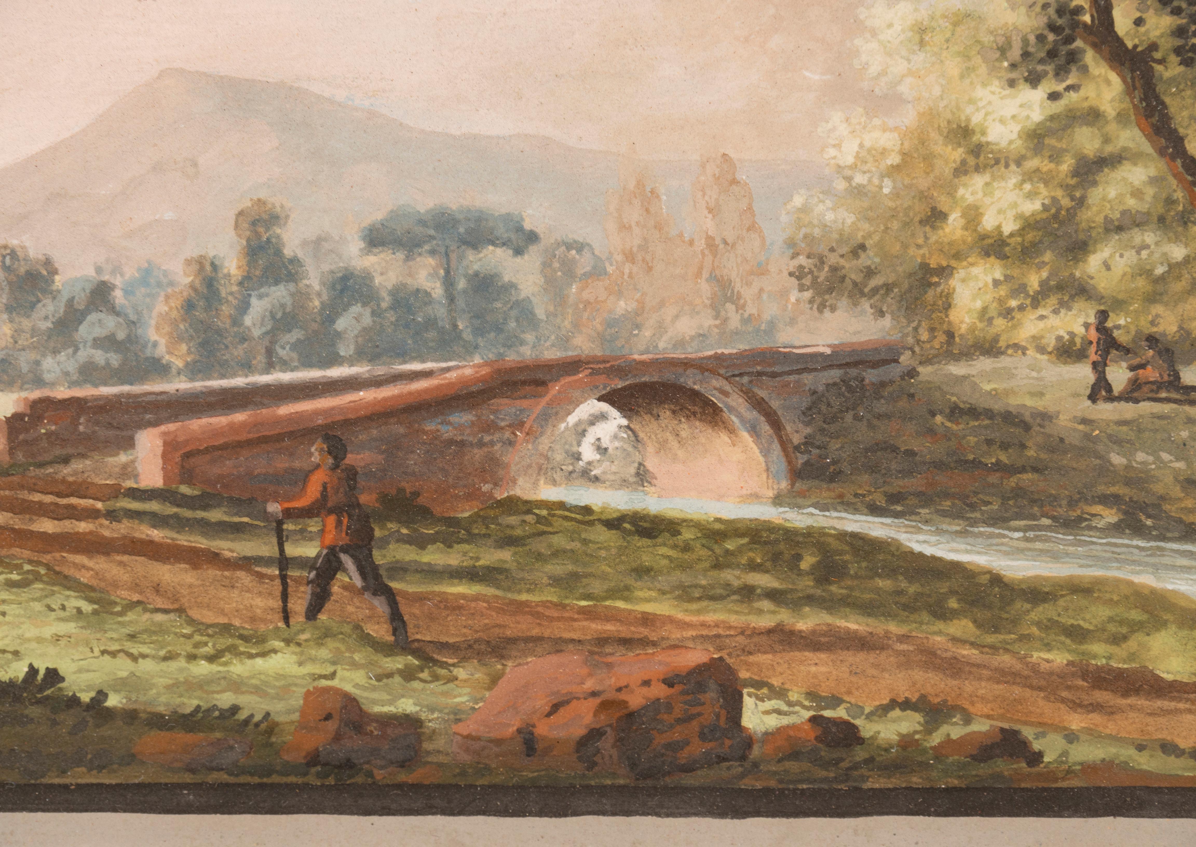 Französische gerahmte Gouache-Landschaft im Angebot 7