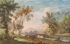 Paesaggio francese a guazzo incorniciato