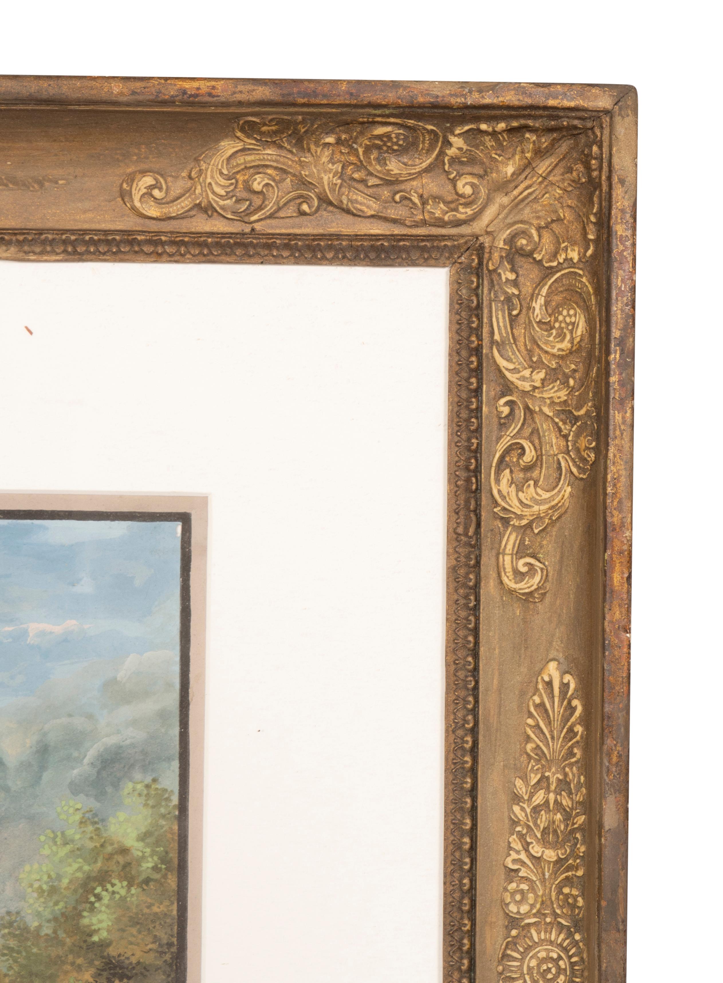 Französische gerahmte Gouache-Landschaft (Europäisch) im Angebot