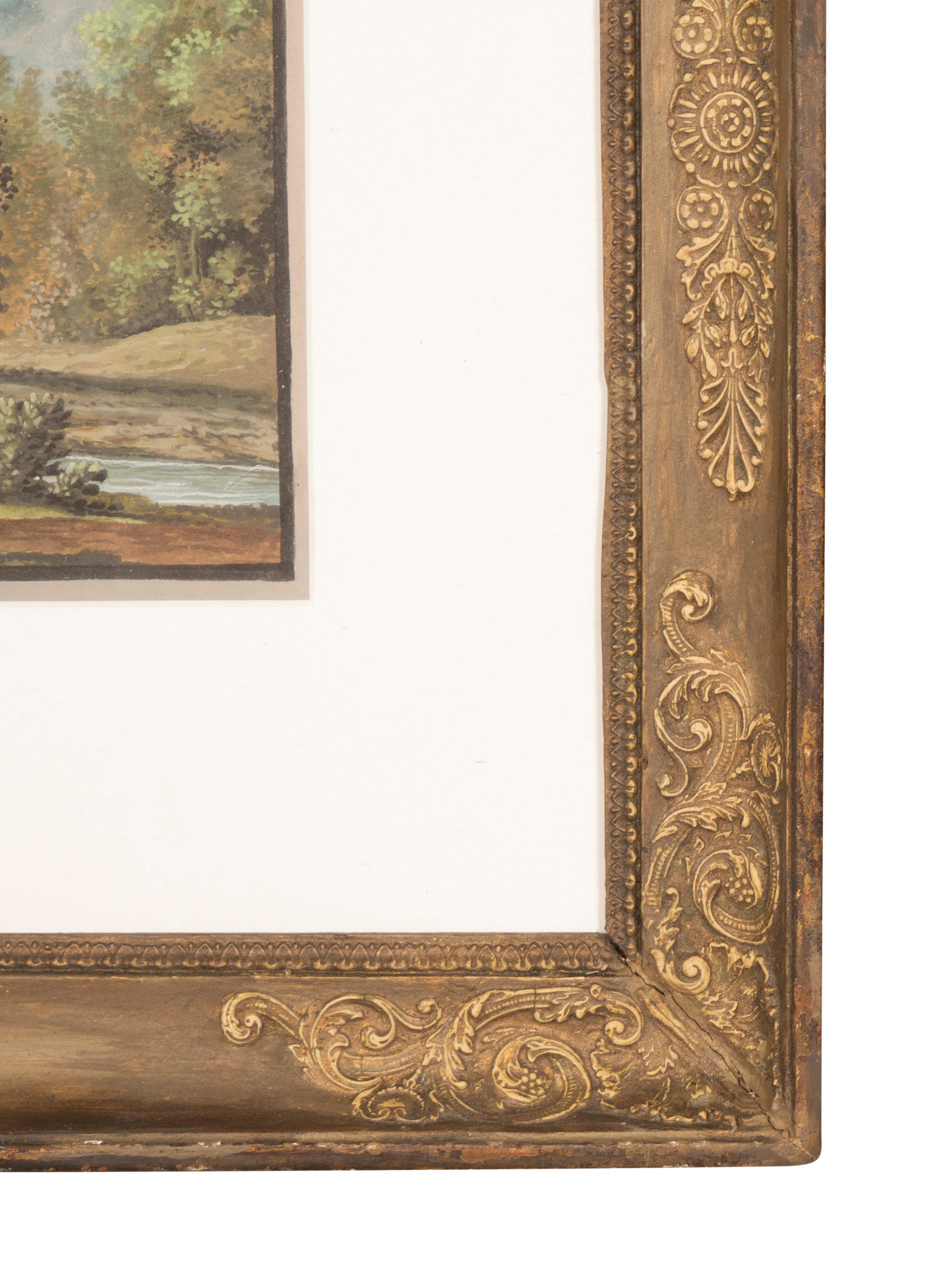 Französische gerahmte Gouache-Landschaft im Zustand „Gut“ im Angebot in Essex, MA