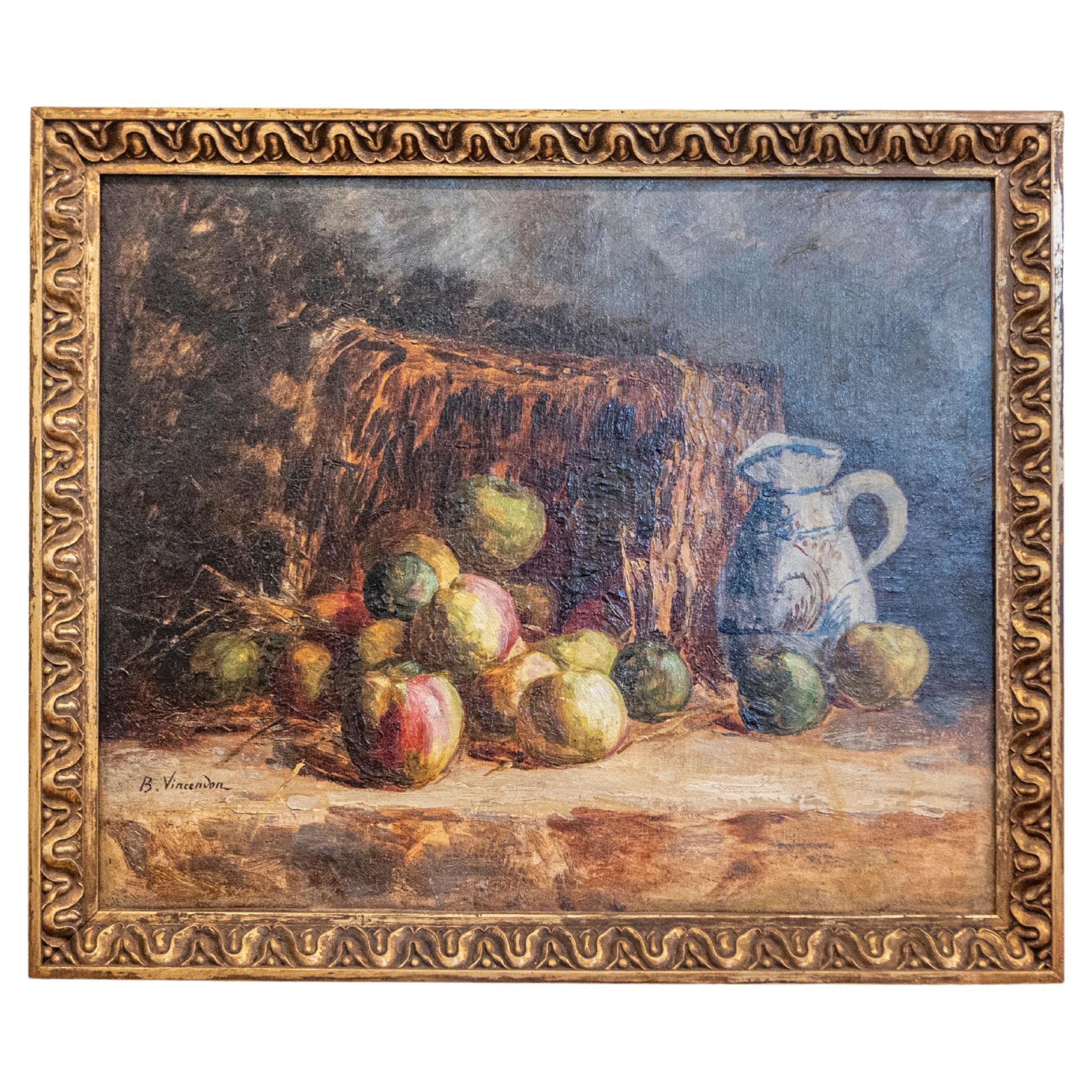 French Framed Impressionist Style Oil Still Life Painting by Berthe Vincendon For Sale