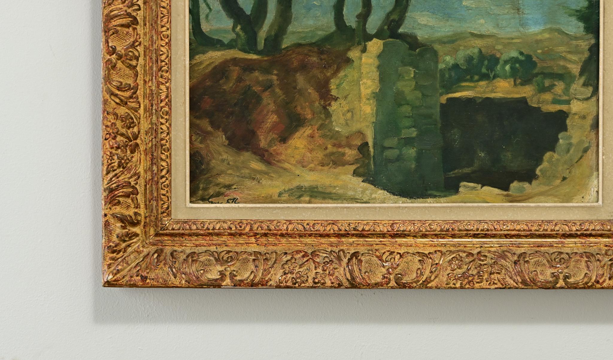 French Framed Landscape Painting In Good Condition In Baton Rouge, LA