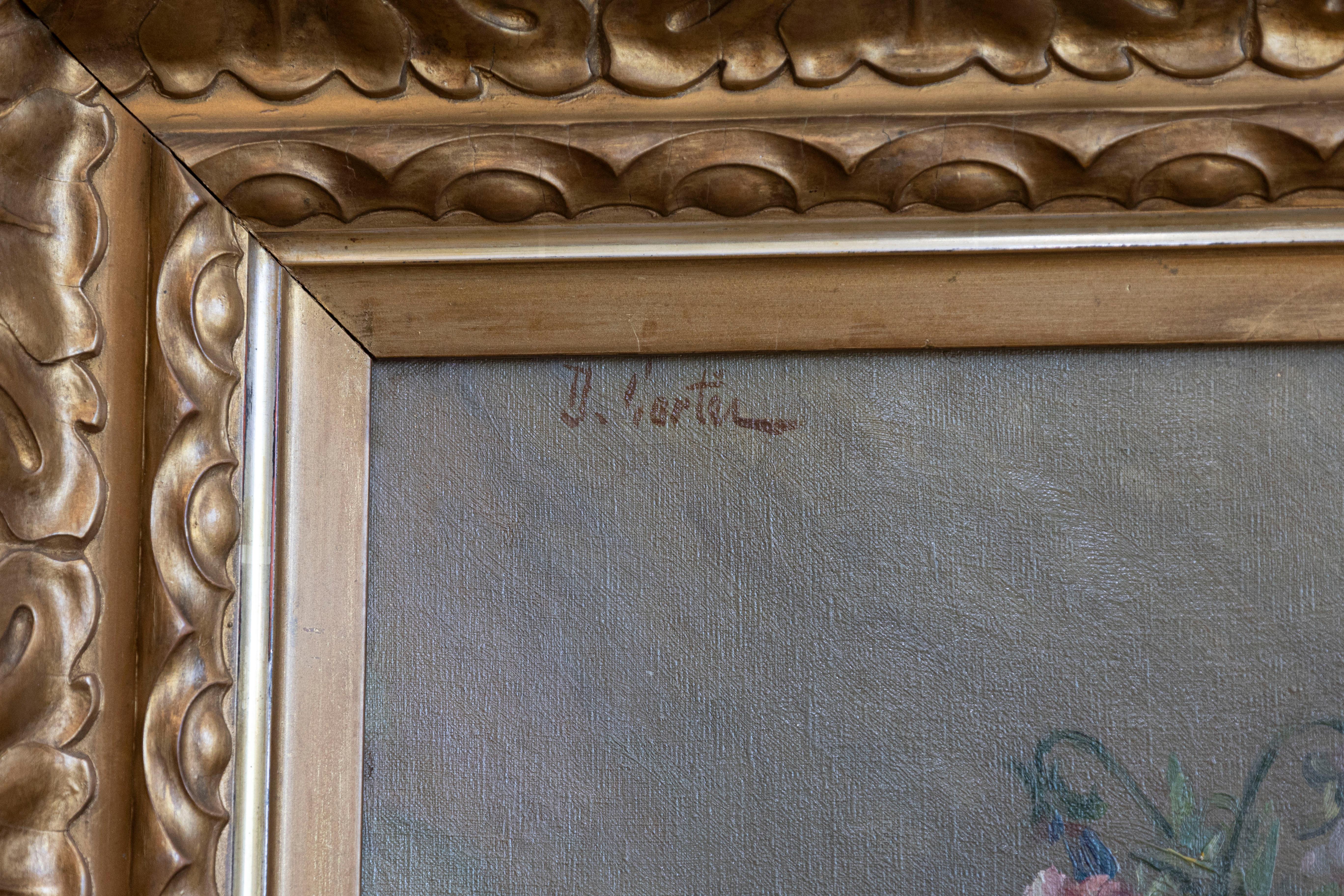 Dipinto francese incorniciato con olio su tavola raffigurante delle viole del pensiero, XIX secolo in vendita 1