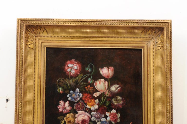 Gilt French Framed Oil on Canvas 19th Century Dutch School Style Floral Painting For Sale