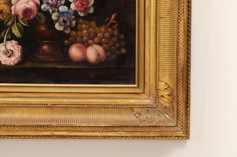 French Framed Oil on Canvas 19th Century Dutch School Style Floral Painting For Sale 1