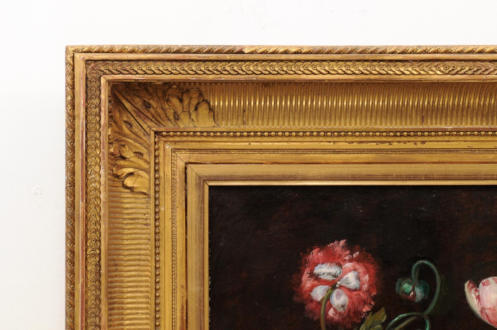 French Framed Oil on Canvas 19th Century Dutch School Style Floral Painting In Good Condition In Atlanta, GA