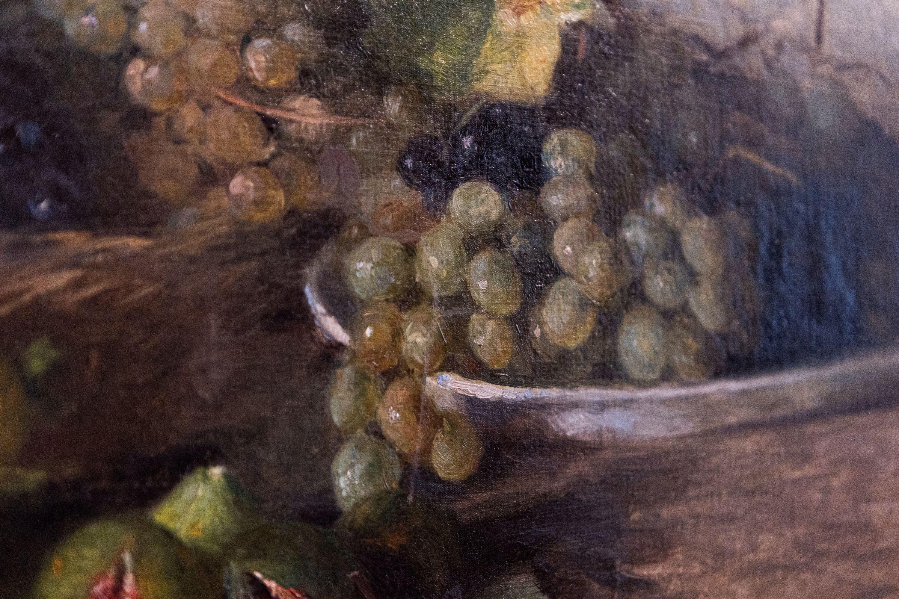French Framed Oil on Canvas Painting Depicting Grapes and Figs, circa 1875 In Good Condition For Sale In Atlanta, GA