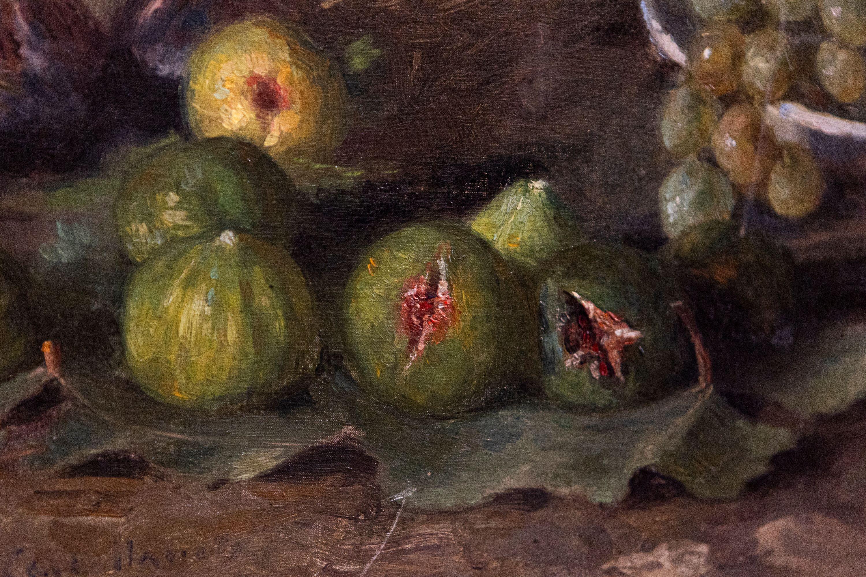 Huile sur toile encadrée représentant des raisins et des figues, vers 1875 Bon état - En vente à Atlanta, GA