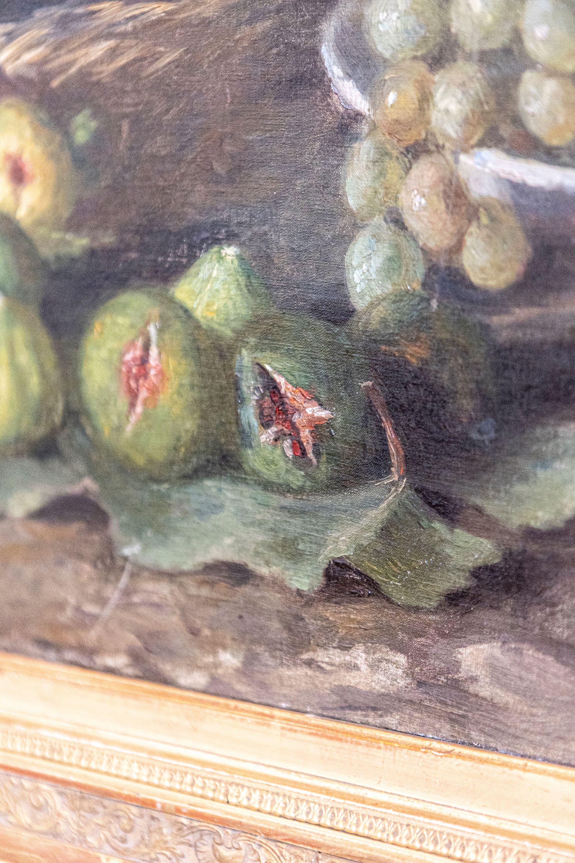 Toile Huile sur toile encadrée représentant des raisins et des figues, vers 1875 en vente