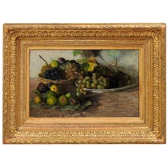 Antique French Framed Oil on Canvas Painting Depicting Grapes and Figs, circa 1875