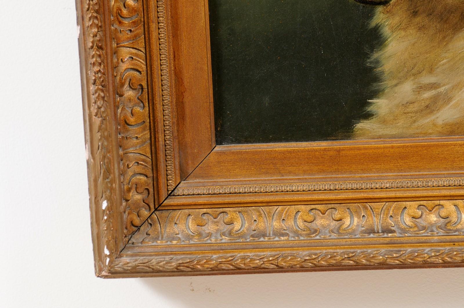 French Framed Oil on Canvas Painting of a St Bernard Dog, Signed E. Kirk 3