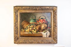 French Framed Oil on Canvas Still-Life Painting Signed Morin, Depicting Fruits