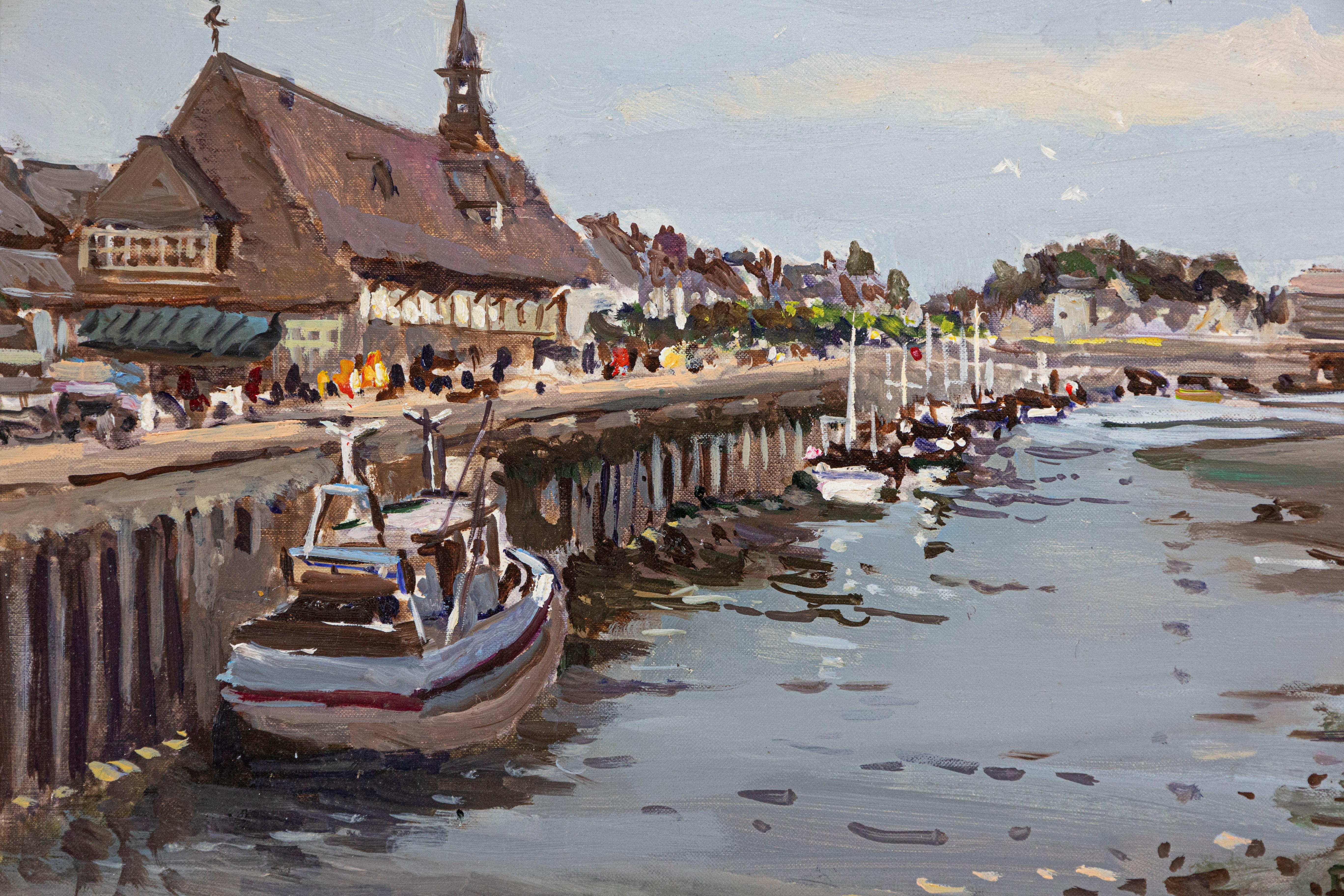 Óleo francés enmarcado que representa el puerto de Trouville, firmado Barthélémy Francés en venta
