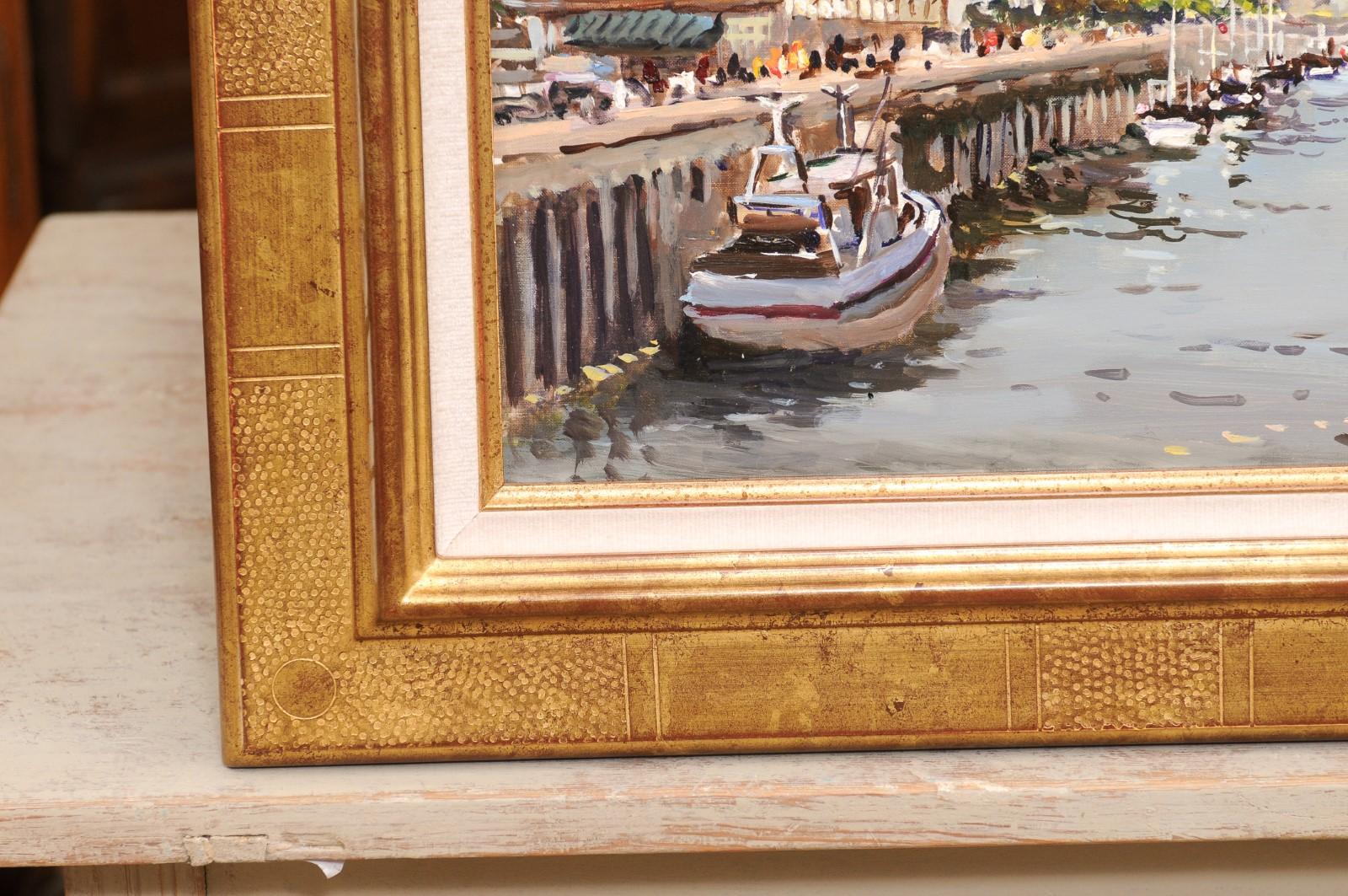 20th Century French Framed Oil Painting Depicting the Harbor of Trouville, Signed Barthélémy For Sale