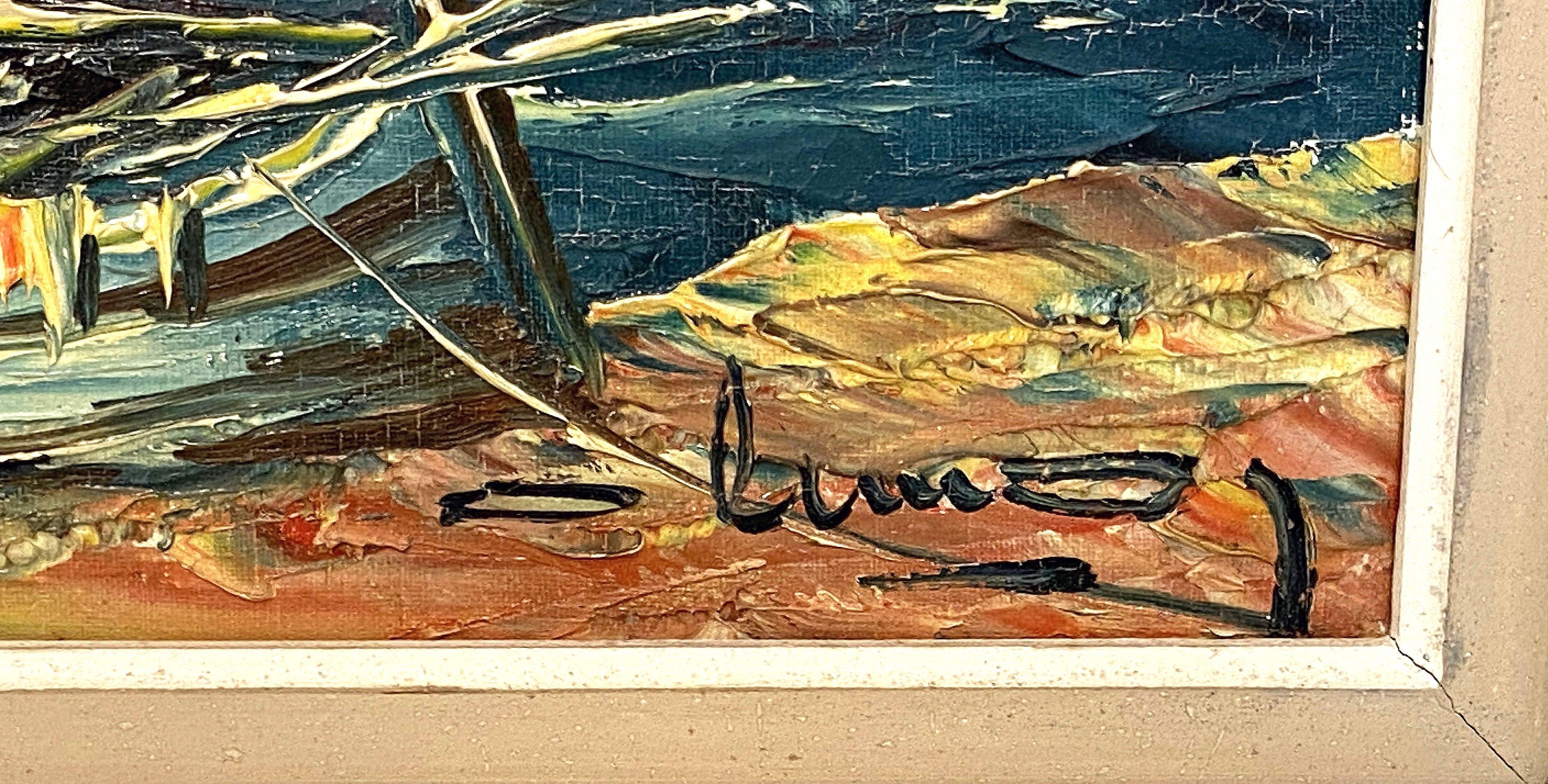 Quadro ad olio francese con cornice che raffigura una scena di porto mediterraneo in vendita 4