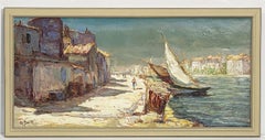 French Framed Oil Painting of Seaside Village by Maurice Barle