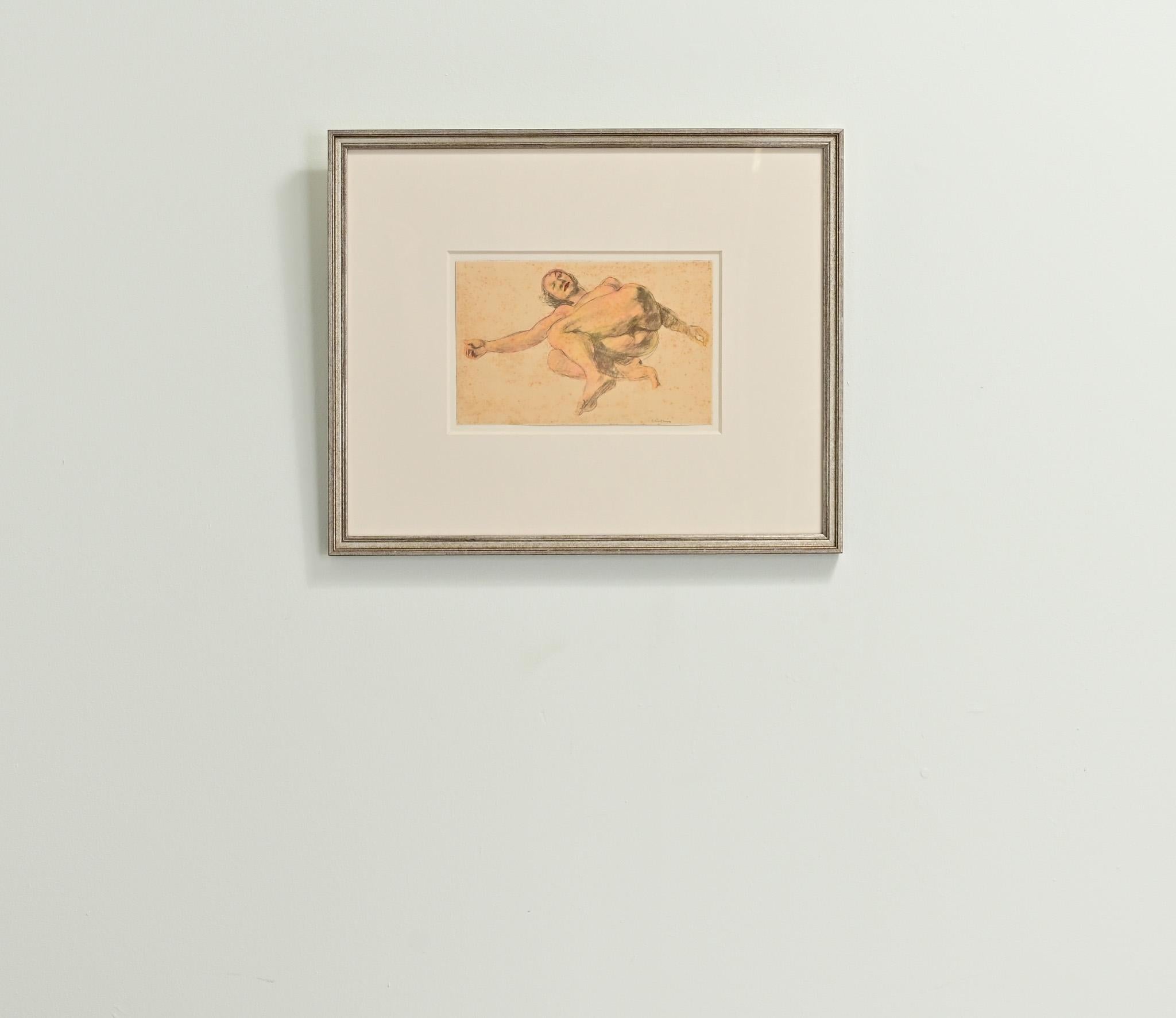A petite vintage watercolor painting on paper of a nude lady. Recently framed with a matboard, silvered finish frame and new protective glass. This painting is ready to be hung in your interior. Be sure to view the detailed images.
