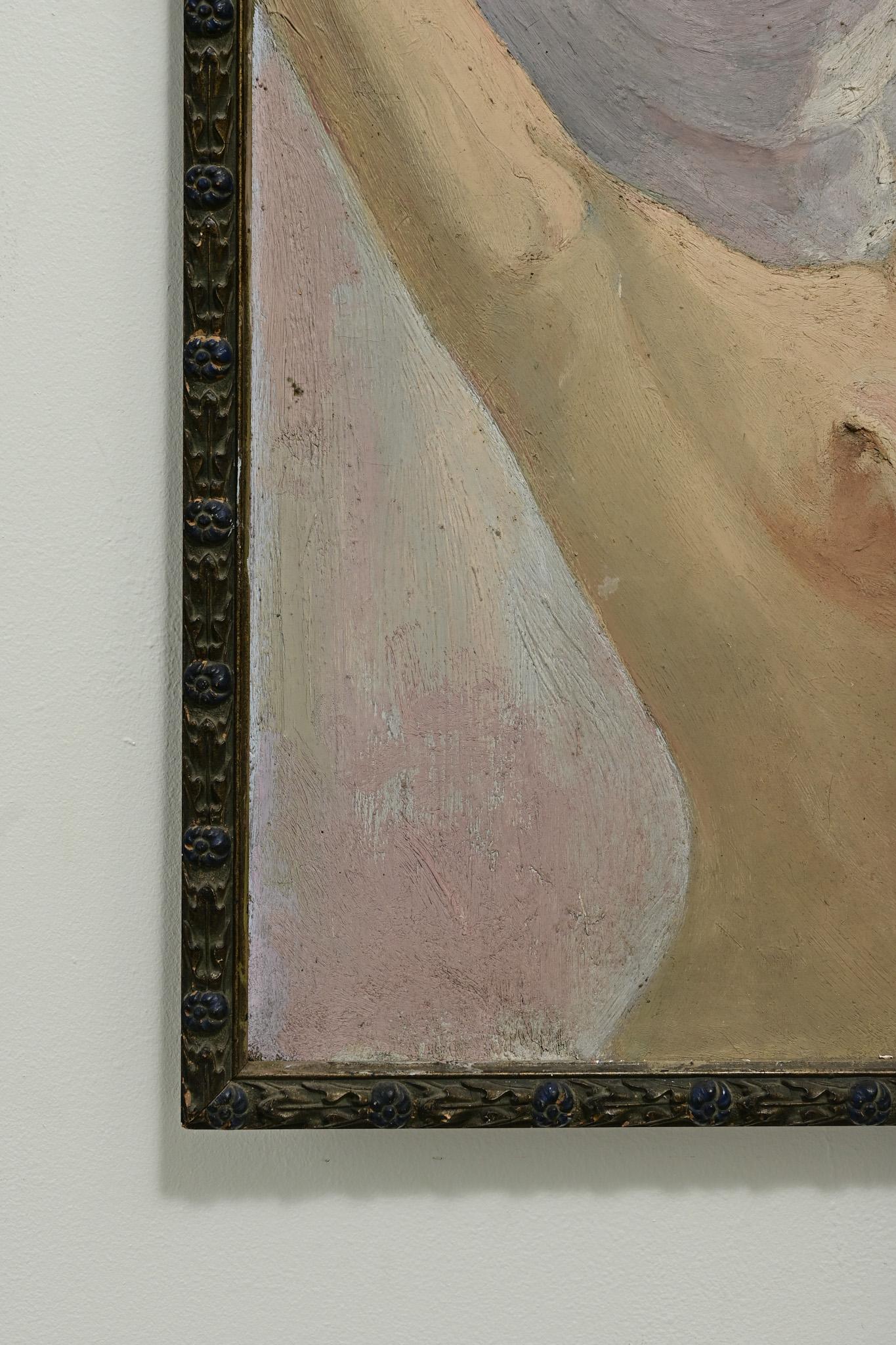 Hand-Painted French Framed Painting of a Lady For Sale