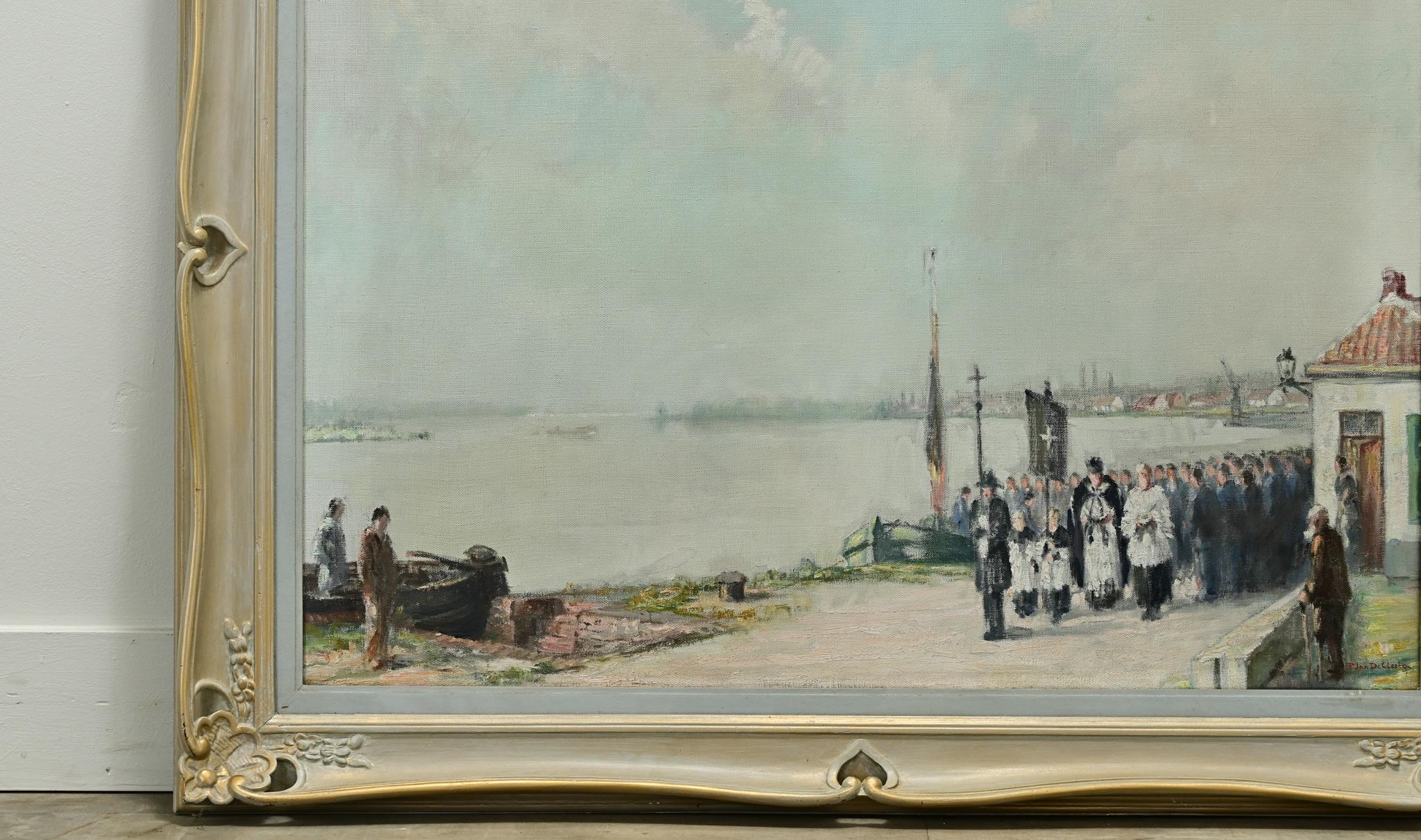 Hand-Crafted French Framed Painting, Prayer Procession for Fisherman