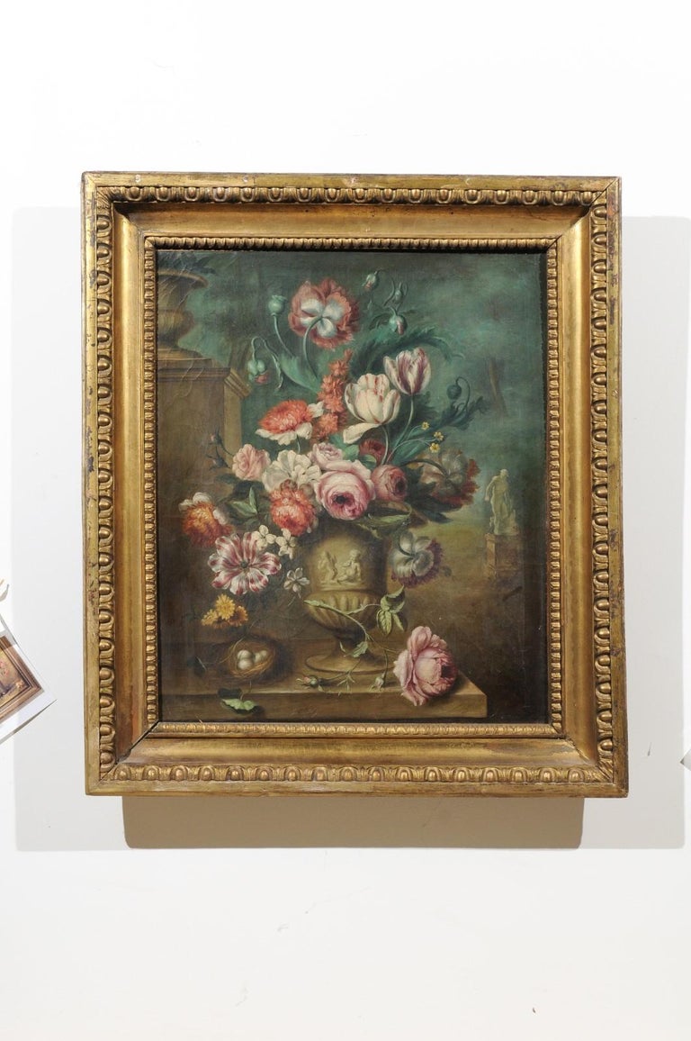 French Framed Still-Life Oil Painting Depicting a Bouquet of Flowers, circa 1850 For Sale at 1stdibs