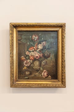 French Framed Still-Life Oil Painting Depicting a Bouquet of Flowers, circa 1850