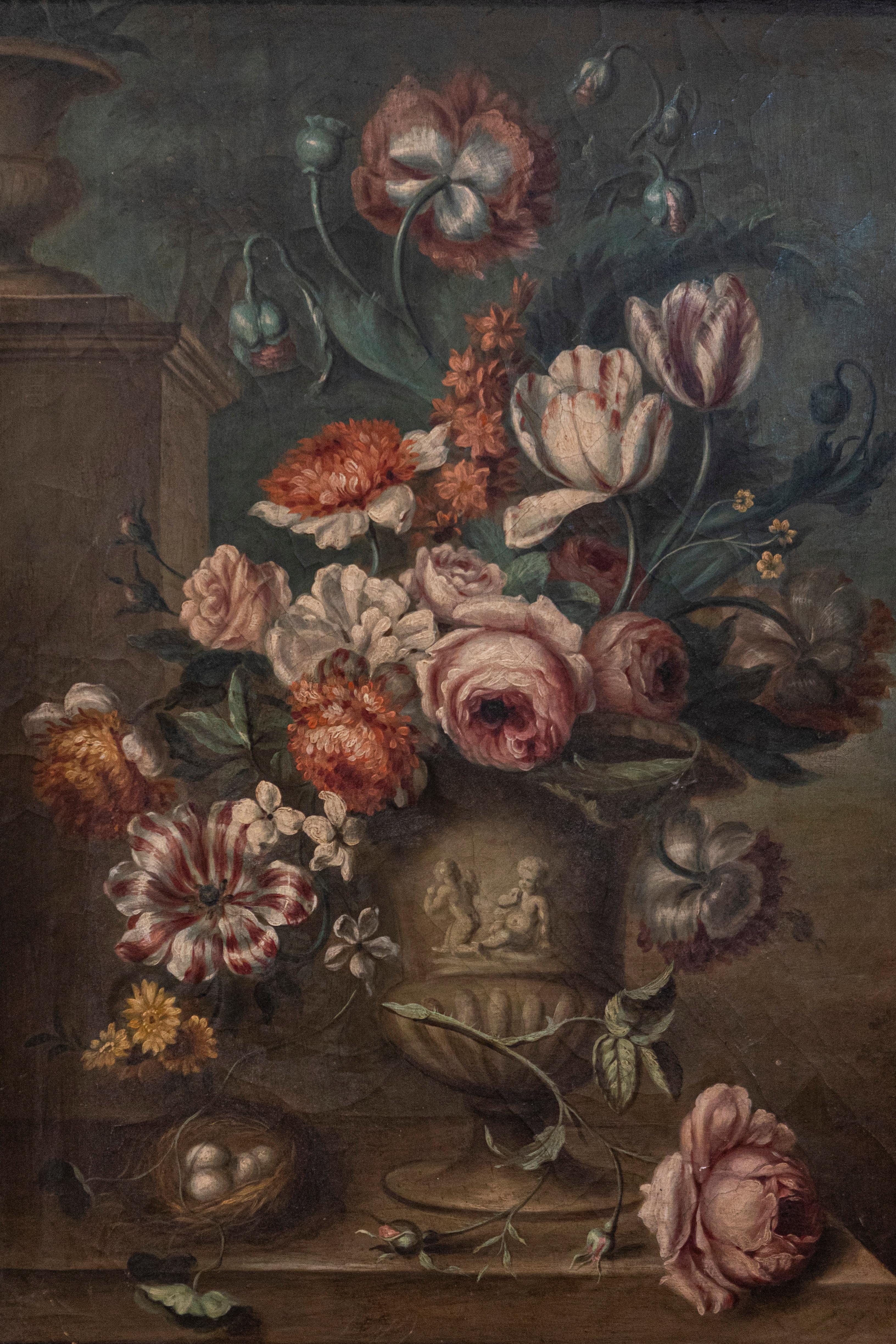 Napoleon III French Framed Still-Life Oil Painting Depicting a Bouquet of Flowers, circa 1850 For Sale