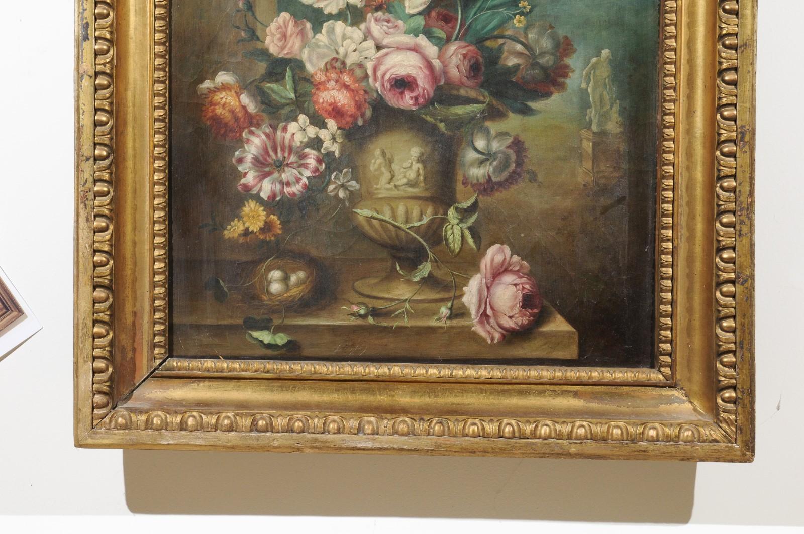 French Framed Still-Life Oil Painting Depicting a Bouquet of Flowers, circa 1850 In Good Condition In Atlanta, GA