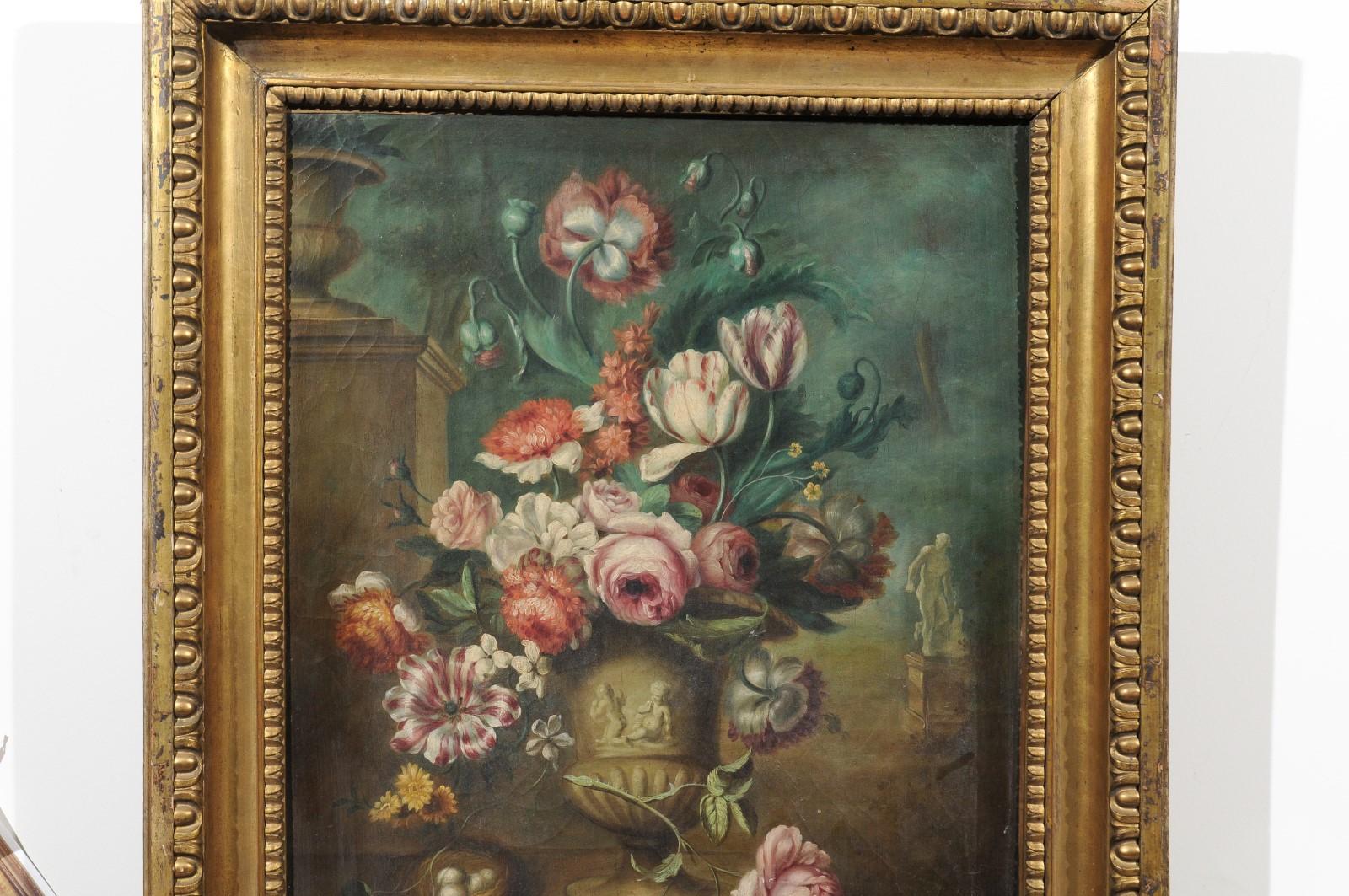 19th Century French Framed Still-Life Oil Painting Depicting a Bouquet of Flowers, circa 1850
